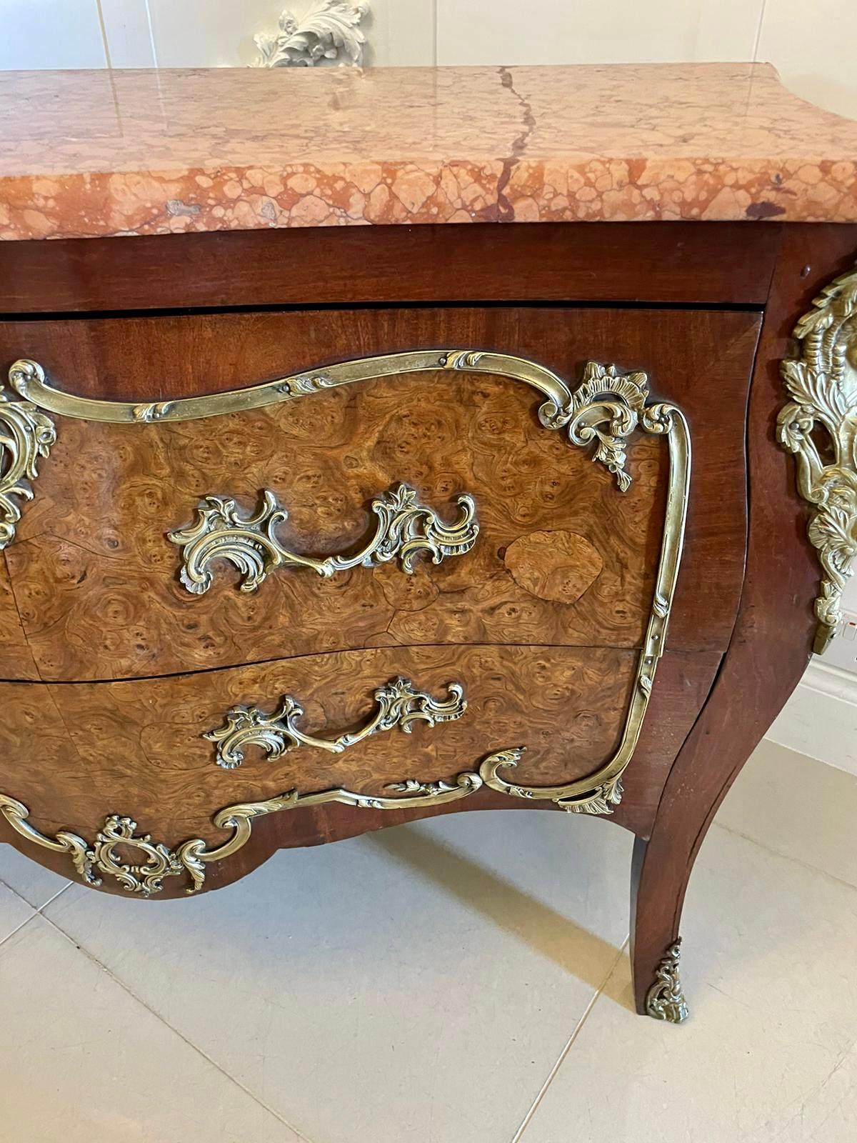 Antique Victorian French Quality Burr Walnut Marble Top Ormolu Mounted Commode For Sale 3