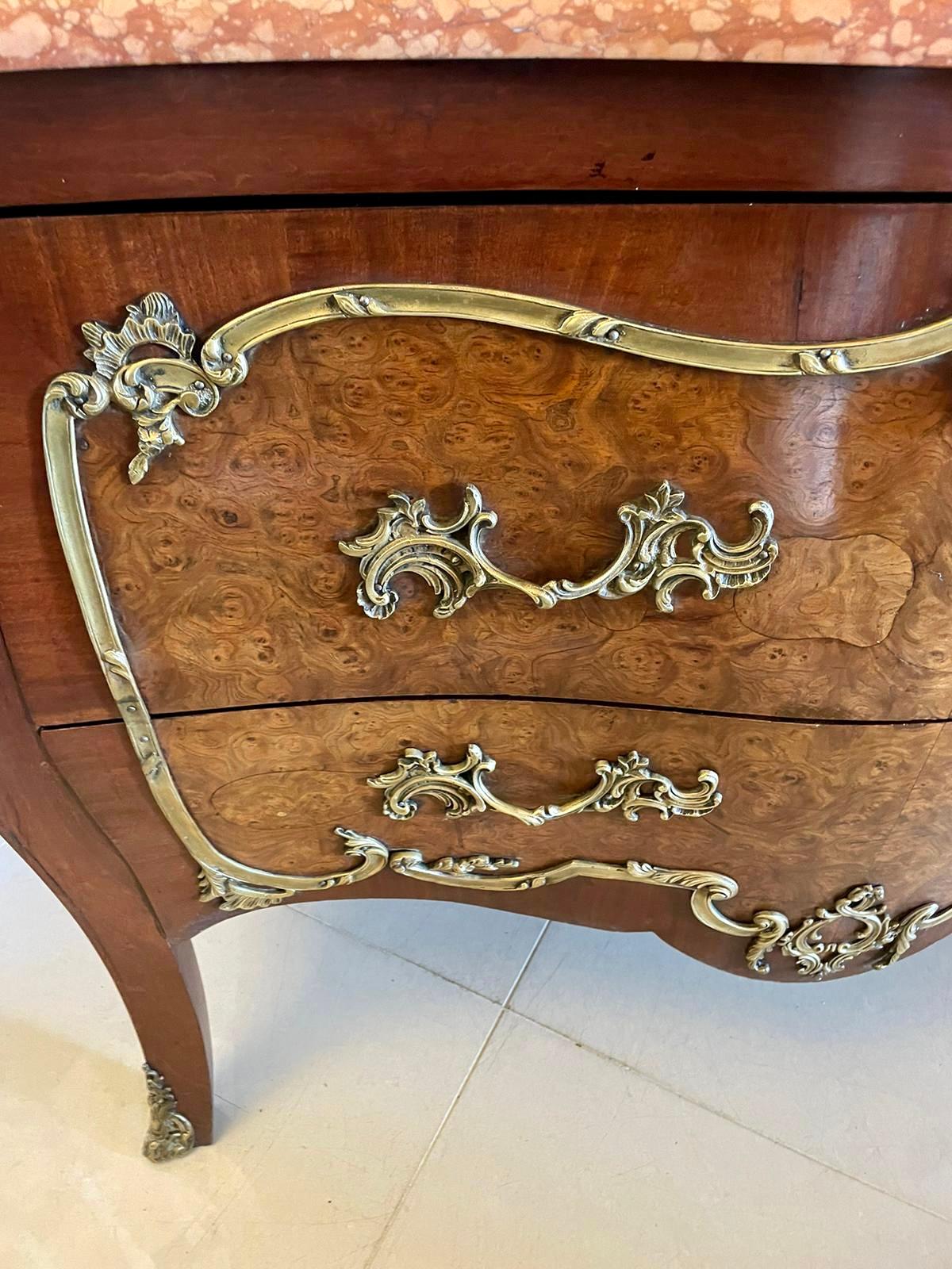 Antique Victorian French Quality Burr Walnut Marble Top Ormolu Mounted Commode For Sale 5