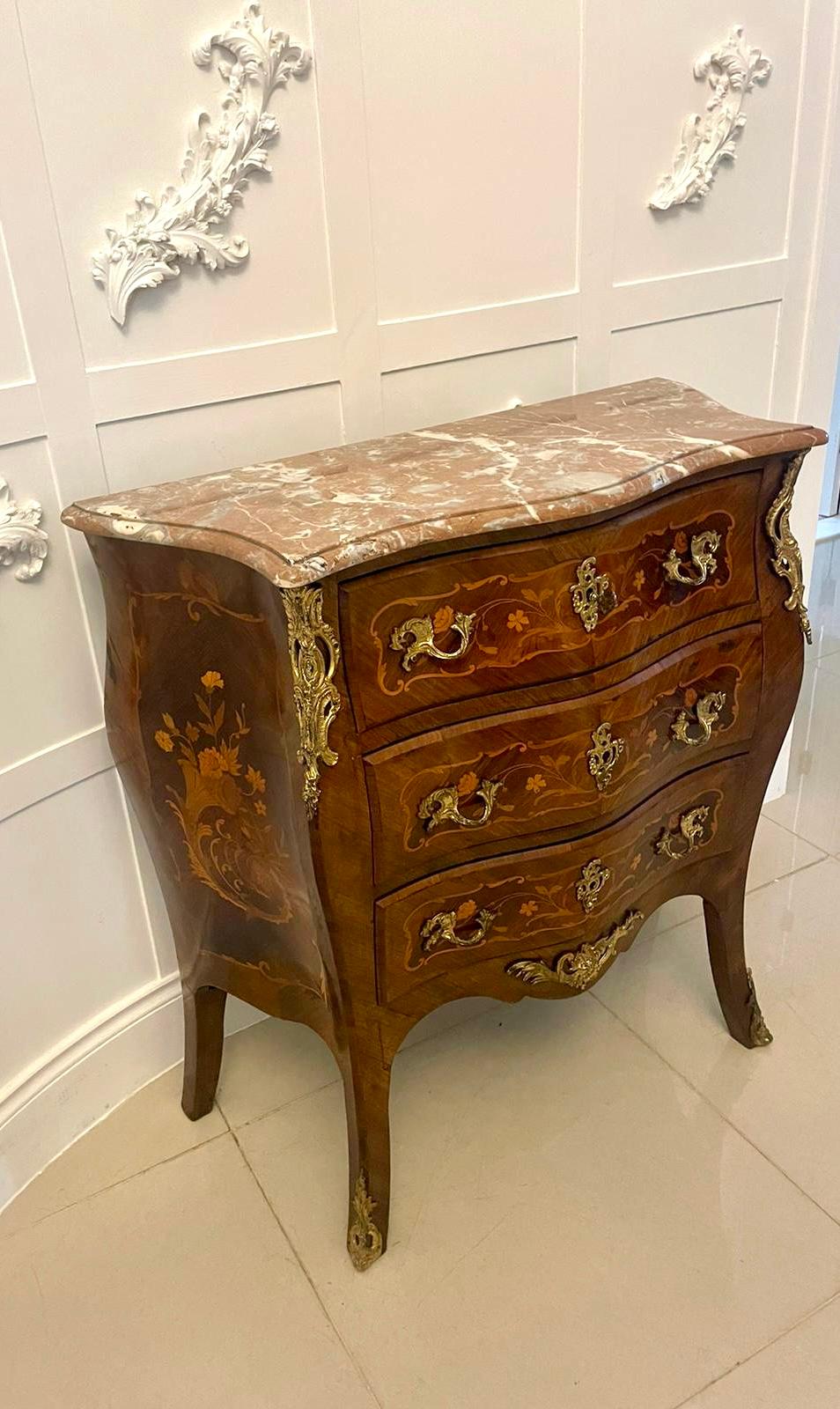 Antique Victorian French Quality Kingwood Inlaid Marquetry Marble Top Commode For Sale 4