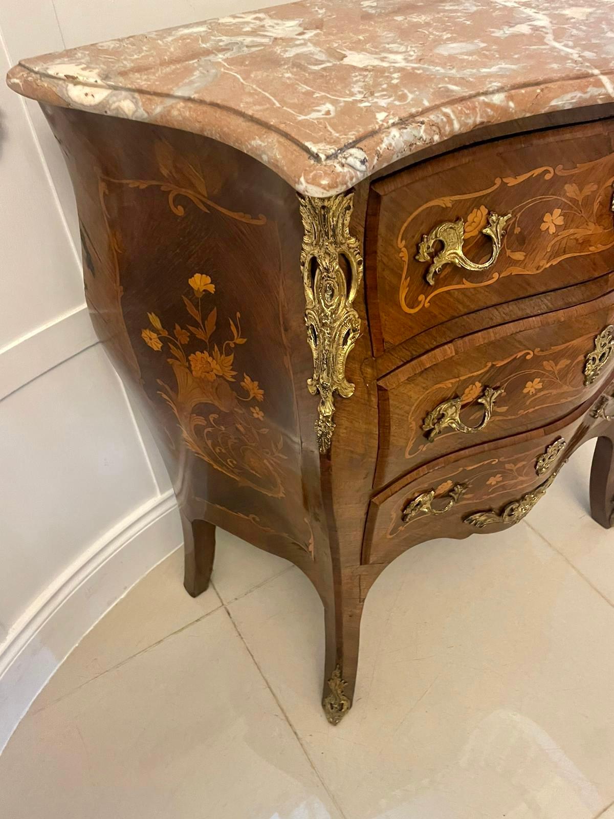 Antique Victorian French Quality Kingwood Inlaid Marquetry Marble Top Commode For Sale 5