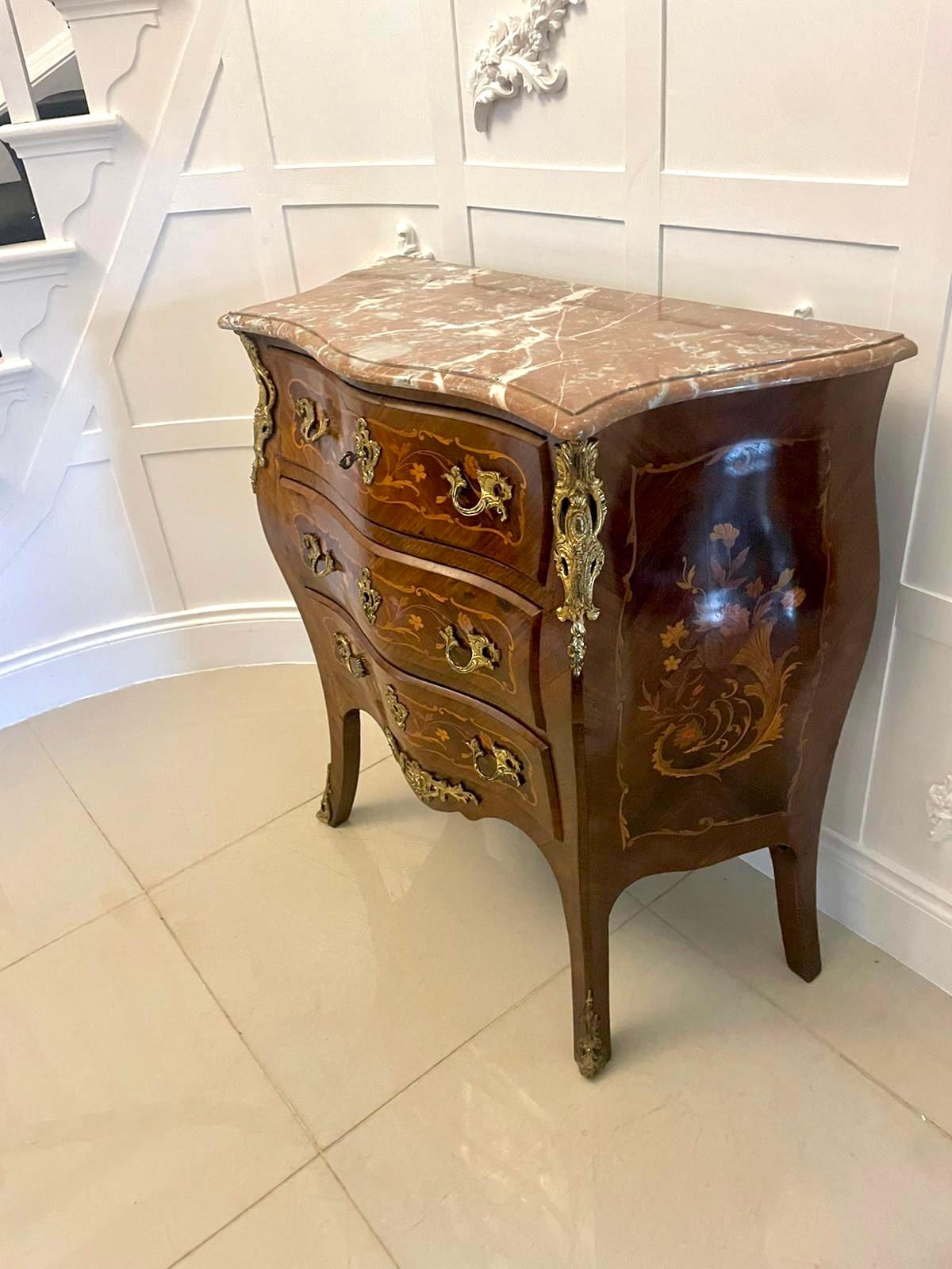 Antique Victorian French Quality Kingwood Inlaid Marquetry Marble Top Commode For Sale 6