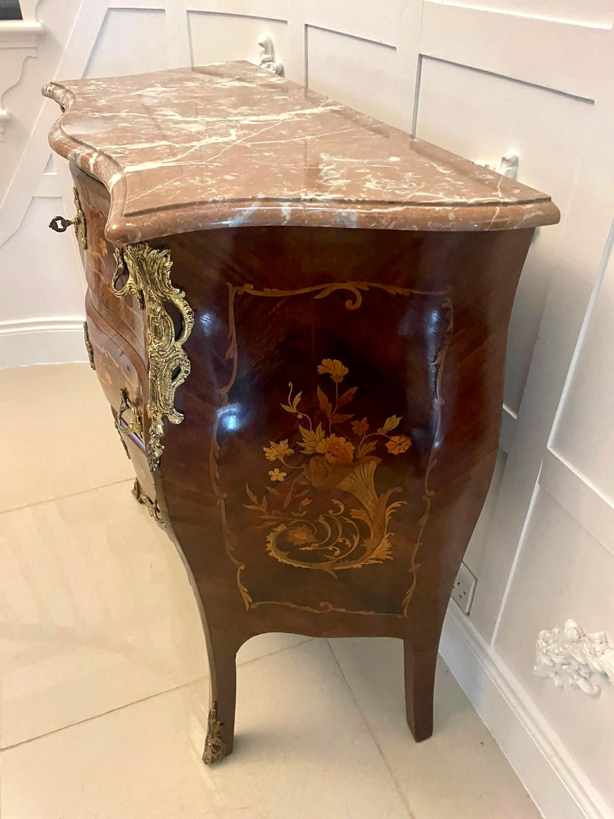 Antique Victorian French Quality Kingwood Inlaid Marquetry Marble Top Commode For Sale 2