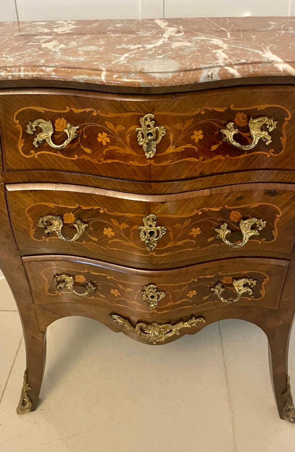 Antique Victorian French Quality Kingwood Inlaid Marquetry Marble Top Commode For Sale 3