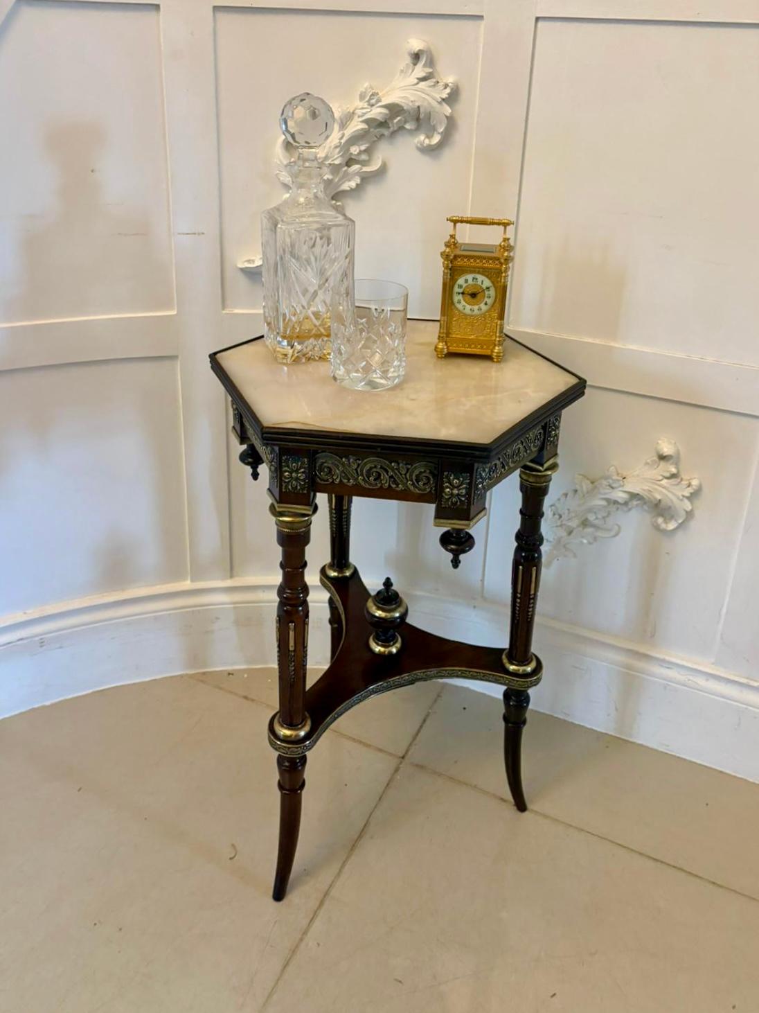 Gilt Antique Victorian French Quality Mahogany and Gilded Brass Marble Top Lamp Table For Sale