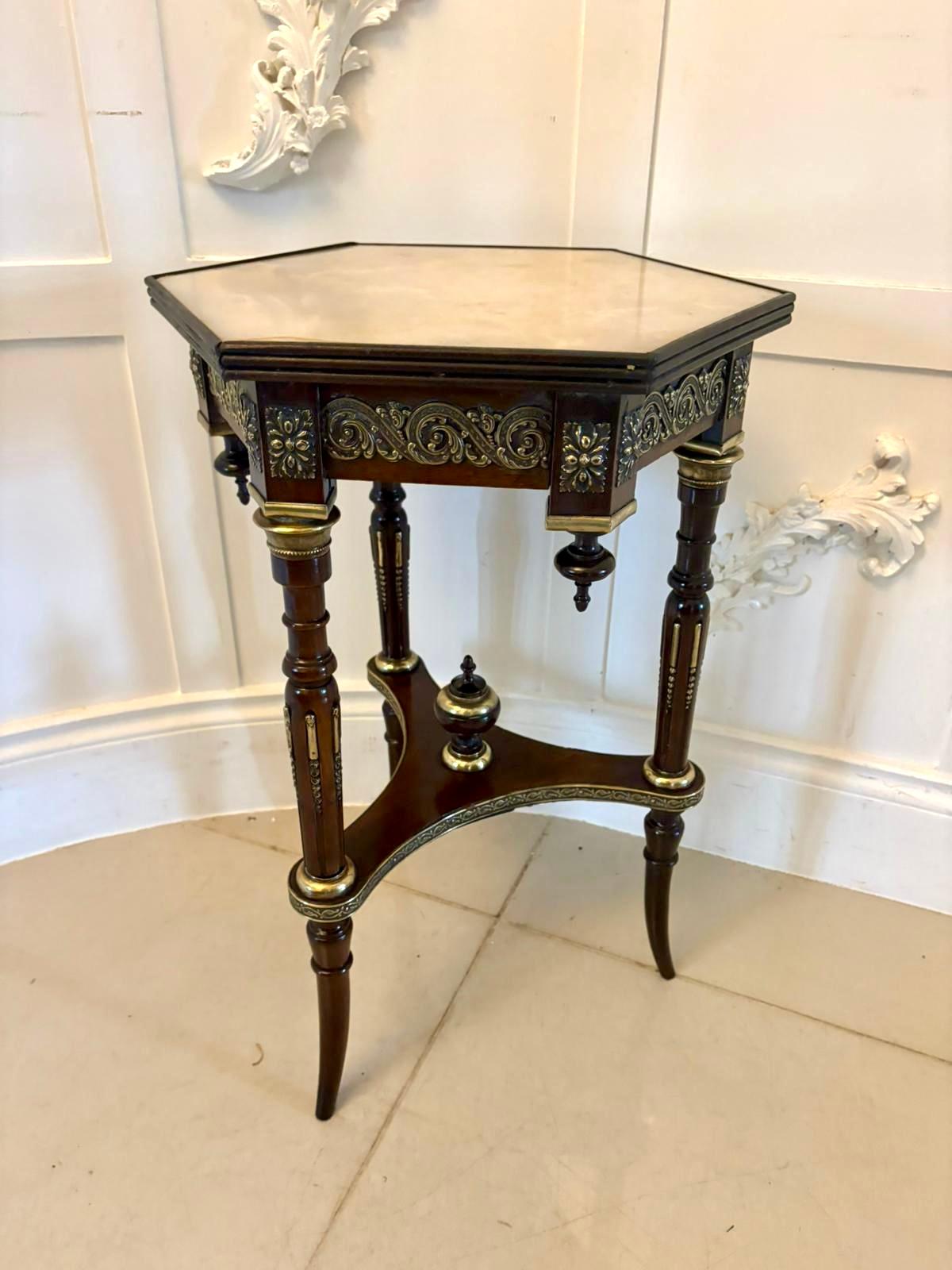 Antique Victorian French Quality Mahogany and Gilded Brass Marble Top Lamp Table In Good Condition For Sale In Suffolk, GB