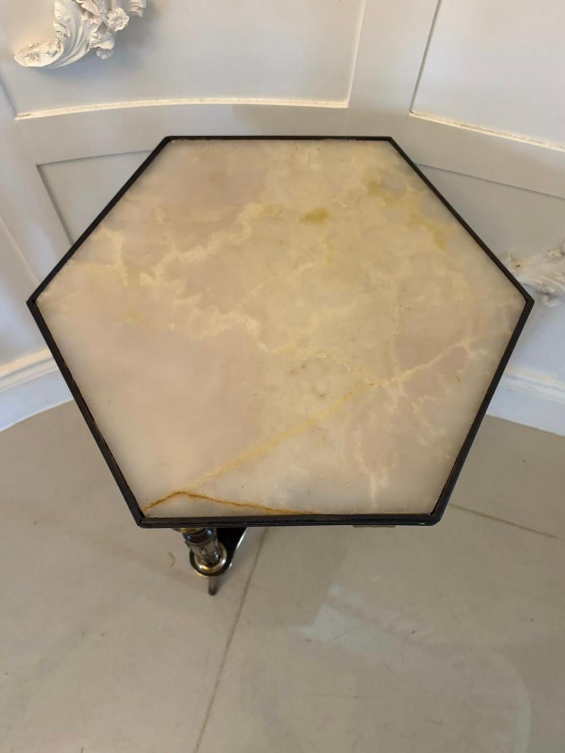 19th Century Antique Victorian French Quality Mahogany and Gilded Brass Marble Top Lamp Table For Sale