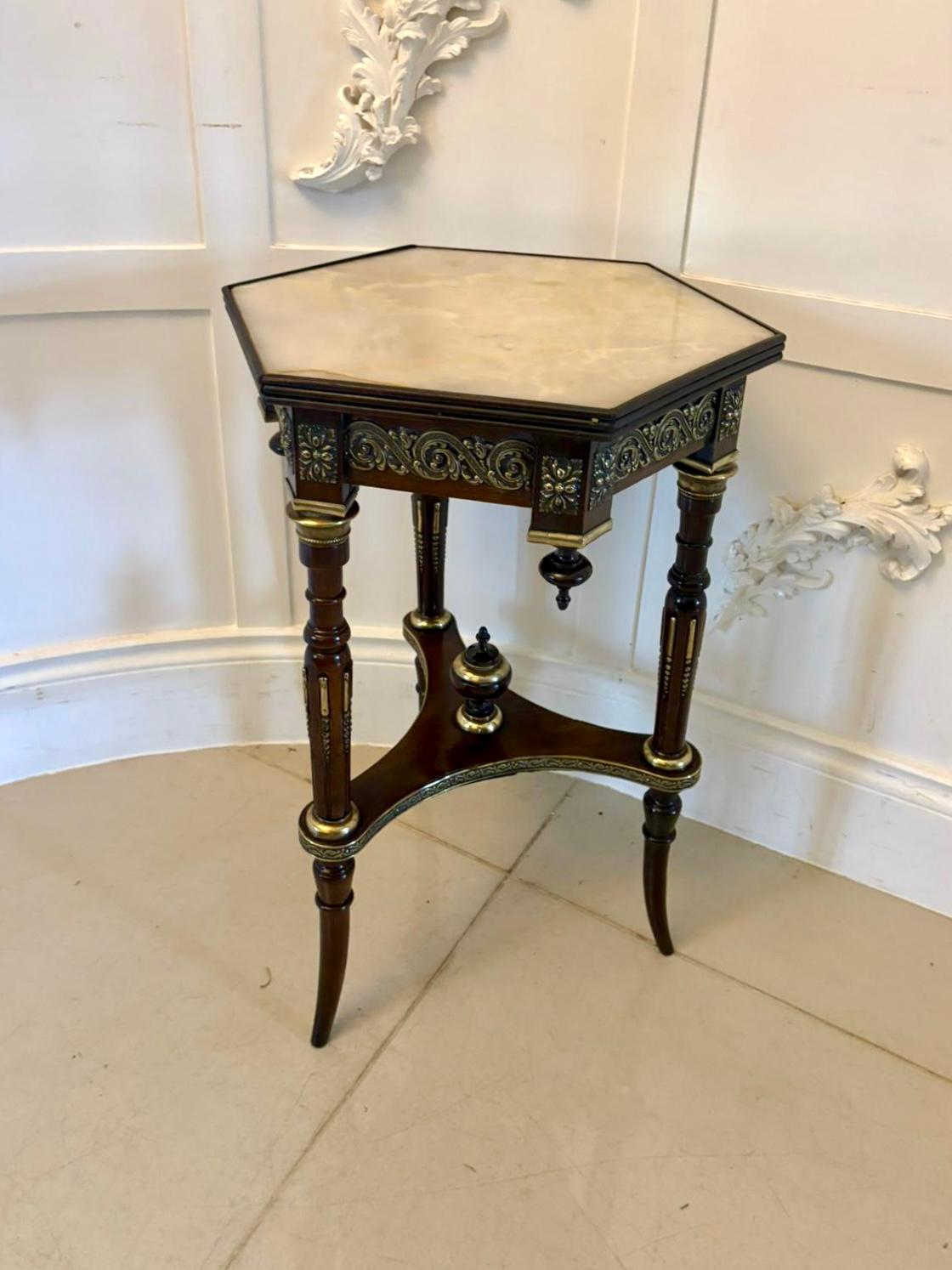 Antique Victorian French Quality Mahogany and Gilded Brass Marble Top Lamp Table For Sale 1