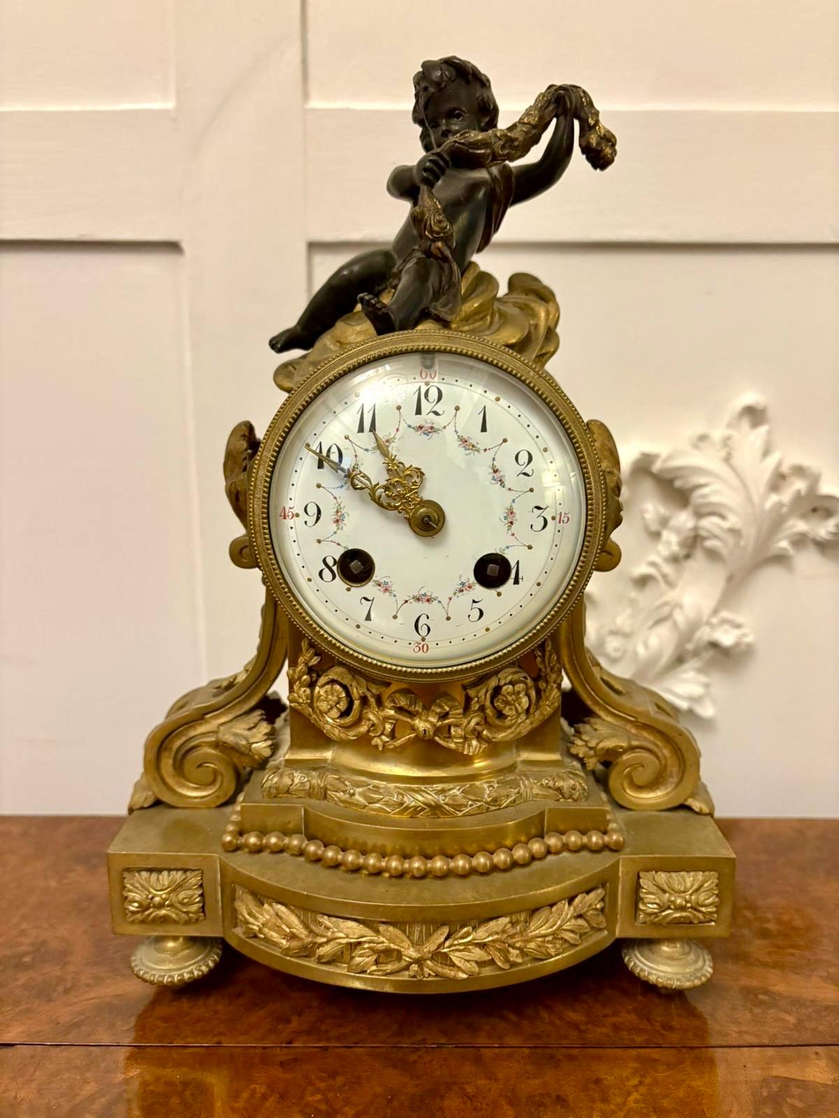 Antique Victorian French Quality Ornate Ormolu and Bronze Mantle Clock For Sale 1