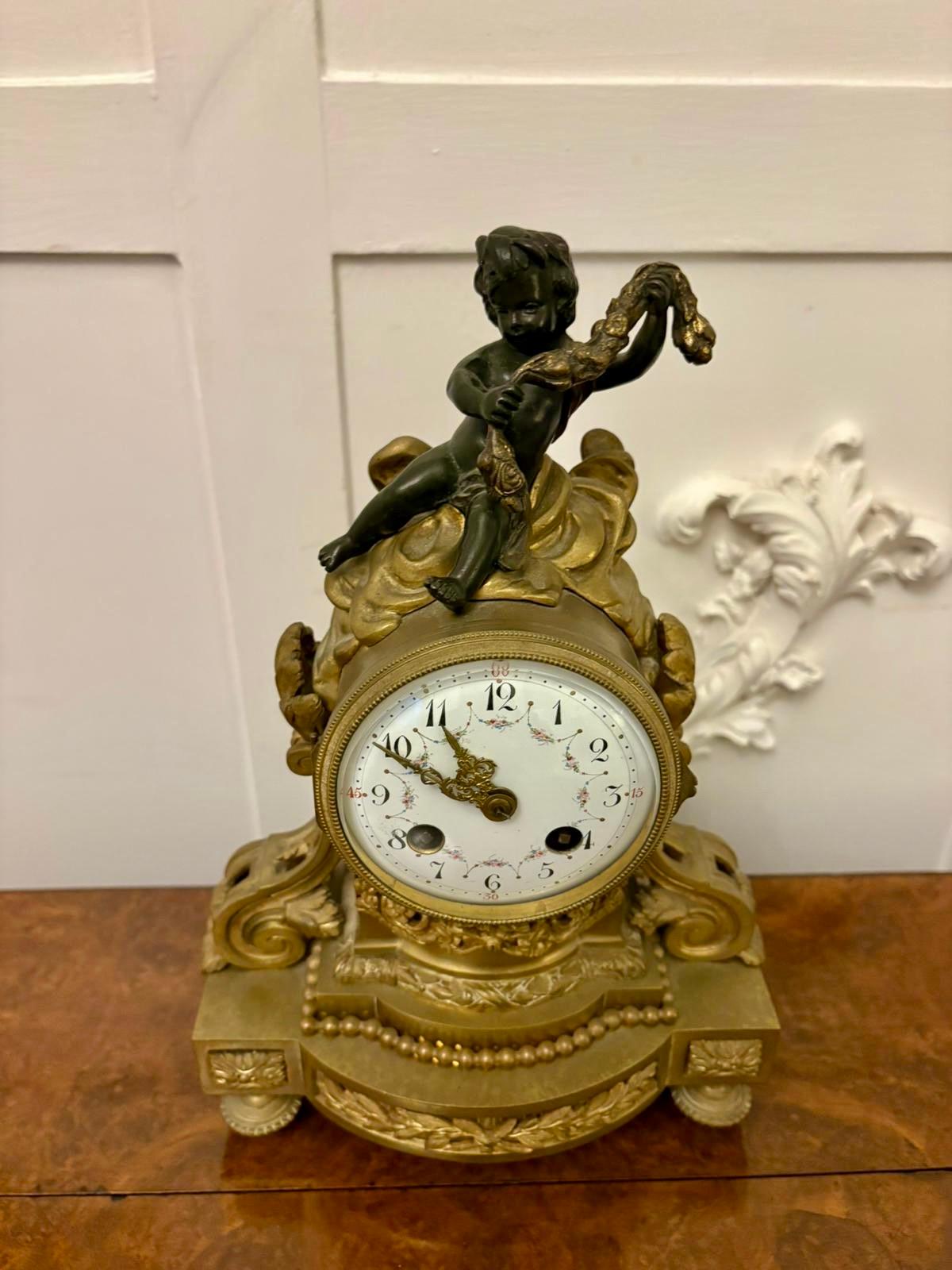Antique Victorian French Quality Ornate Ormolu and Bronze Mantle Clock For Sale 3