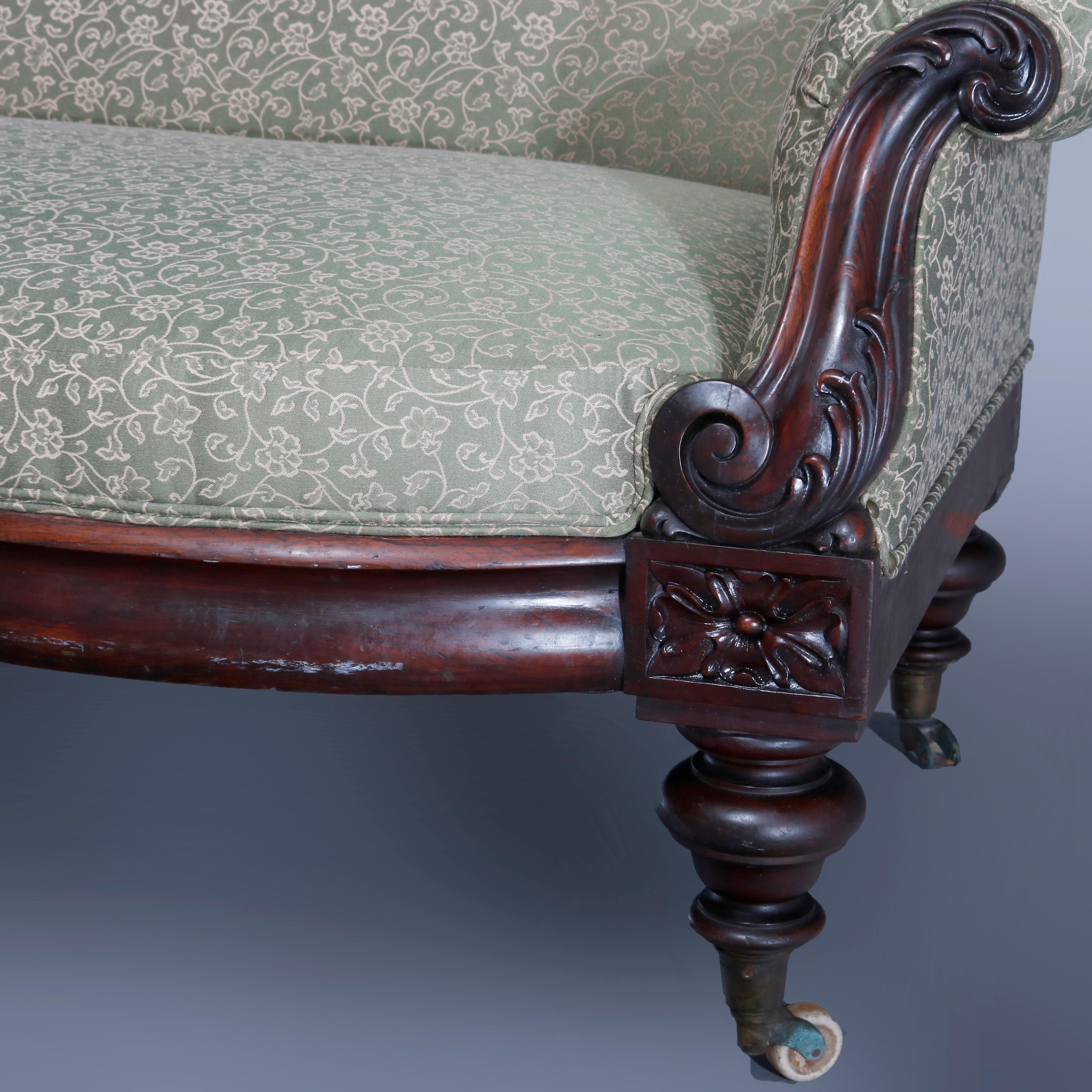 Upholstery Antique Victorian French Rococo Carved Rosewood Upholstered Sofa, circa 1880