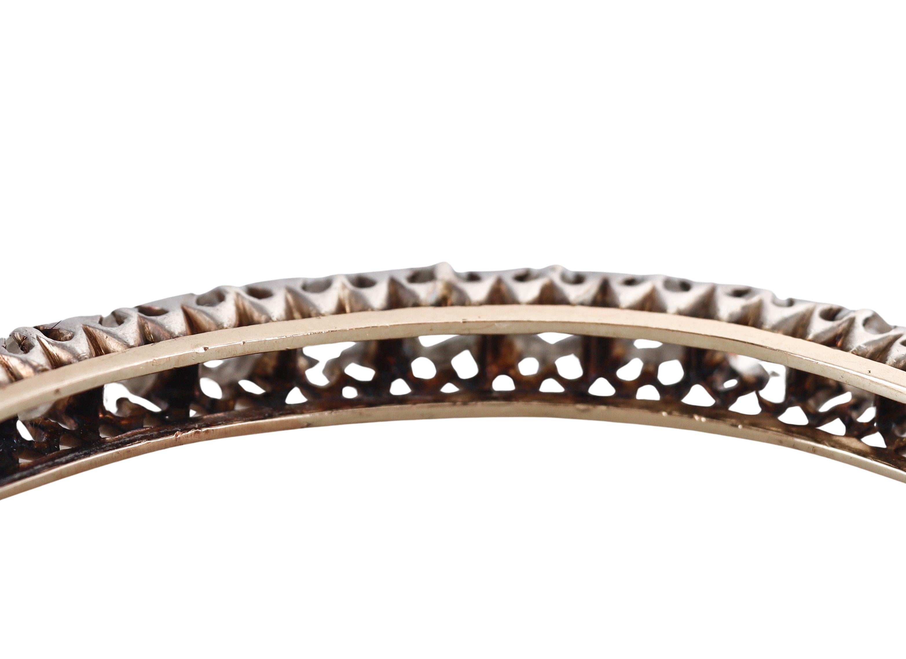 Antique Victorian French Rose Cut Diamond Gold Silver Bangle Bracelet For Sale 2