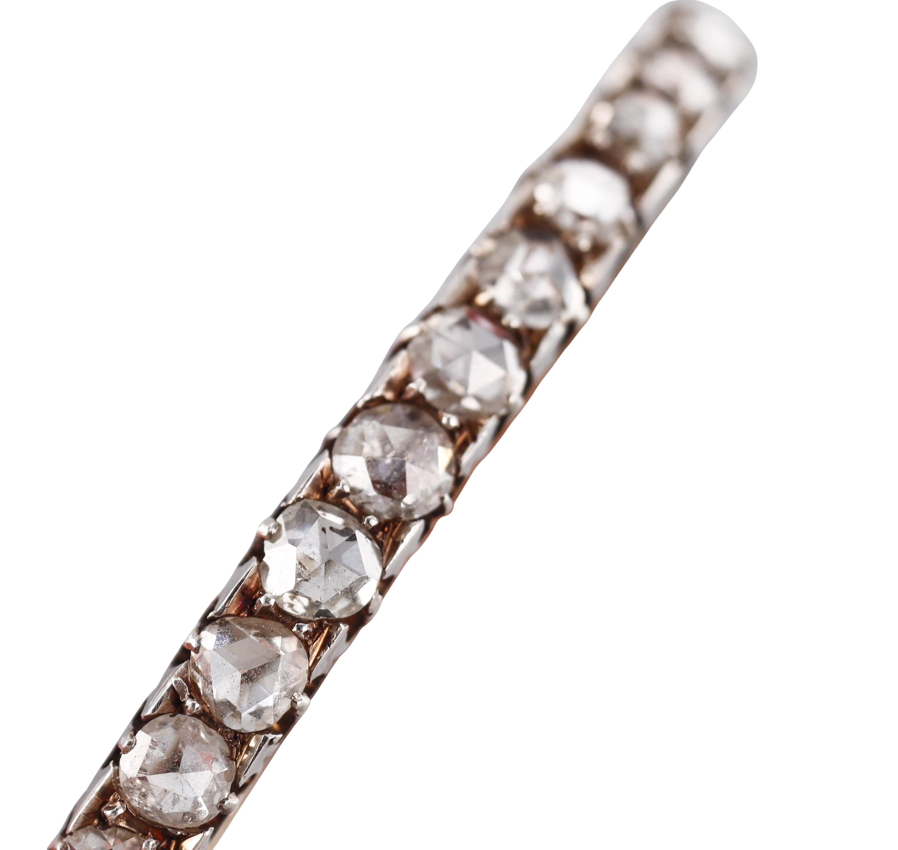 Antique Victorian French Rose Cut Diamond Gold Silver Bangle Bracelet For Sale 4