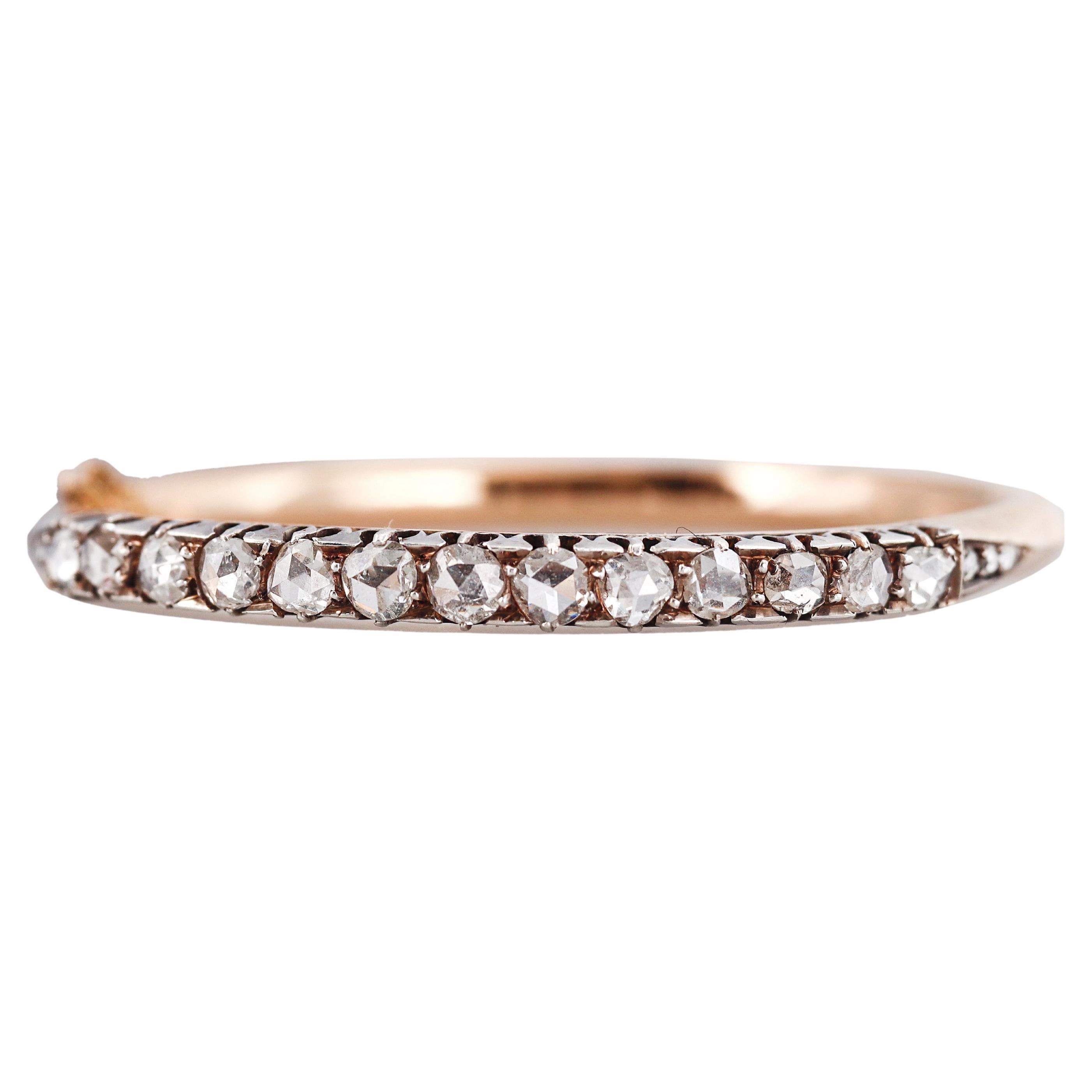 Antique Victorian French Rose Cut Diamond Gold Silver Bangle Bracelet