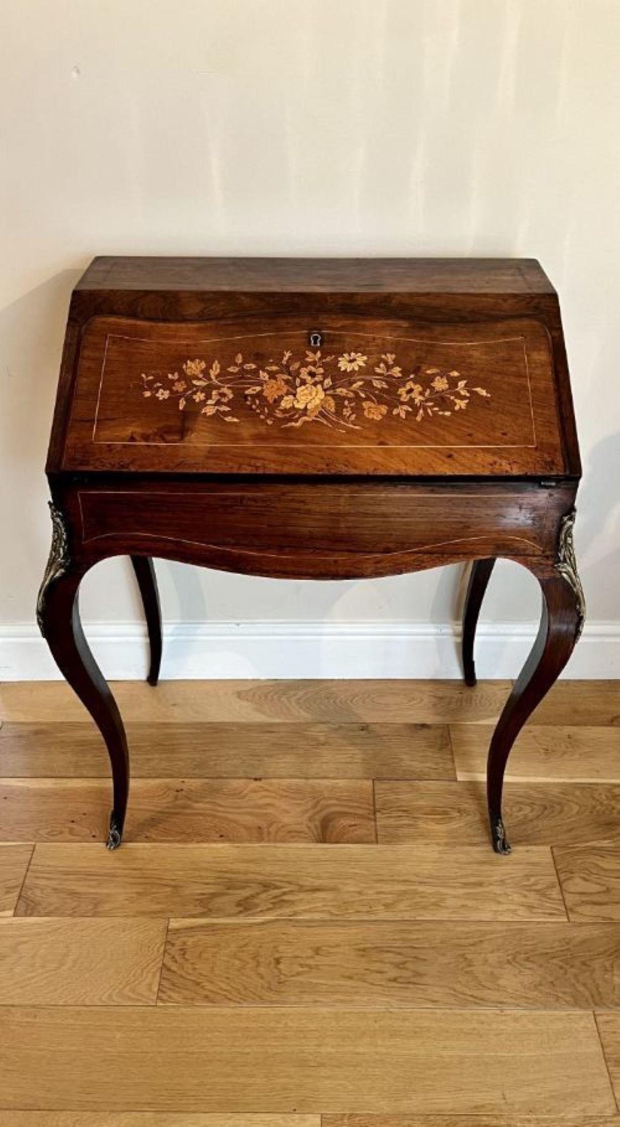 Antique Victorian French rosewood marquetry inlaid bureau In Good Condition For Sale In Ipswich, GB