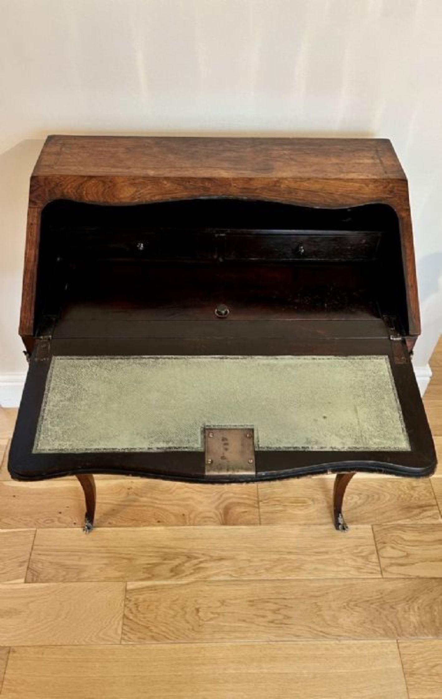 Antique Victorian French rosewood marquetry inlaid bureau For Sale 1