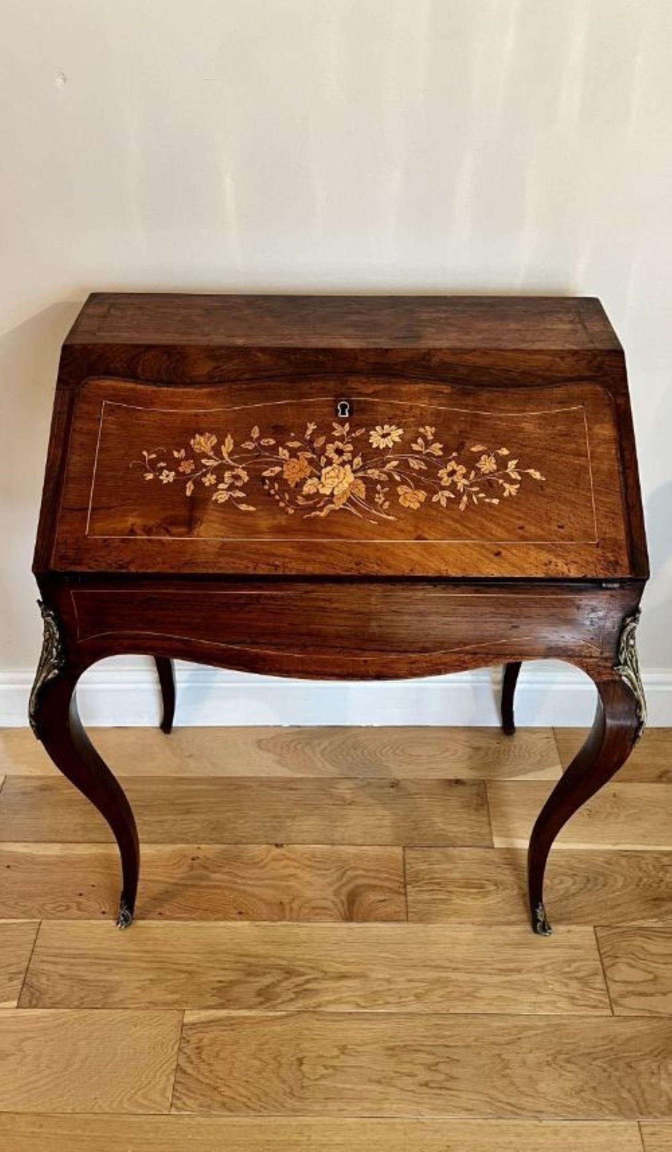 Antique Victorian French rosewood marquetry inlaid bureau 3