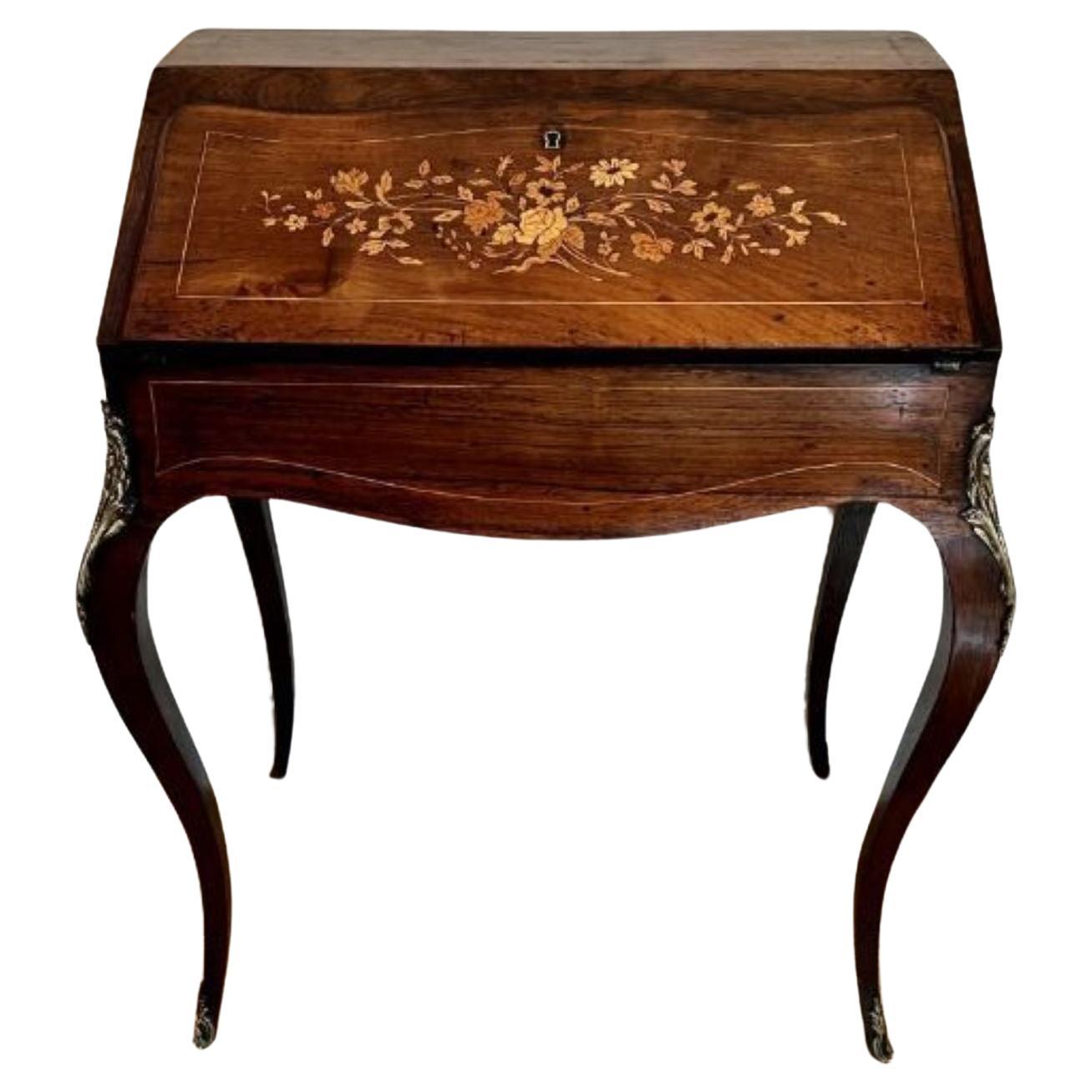 Antique Victorian French rosewood marquetry inlaid bureau For Sale