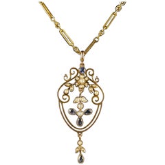 Antique Victorian French Sapphire Pearl Necklace, circa 1880