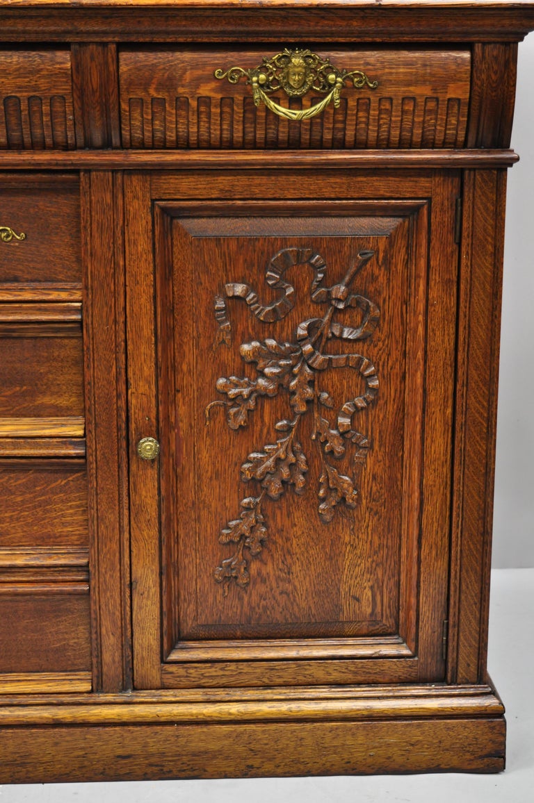 Antique Victorian French Style Carved Oak Sideboard Buffet Hutch Mirror