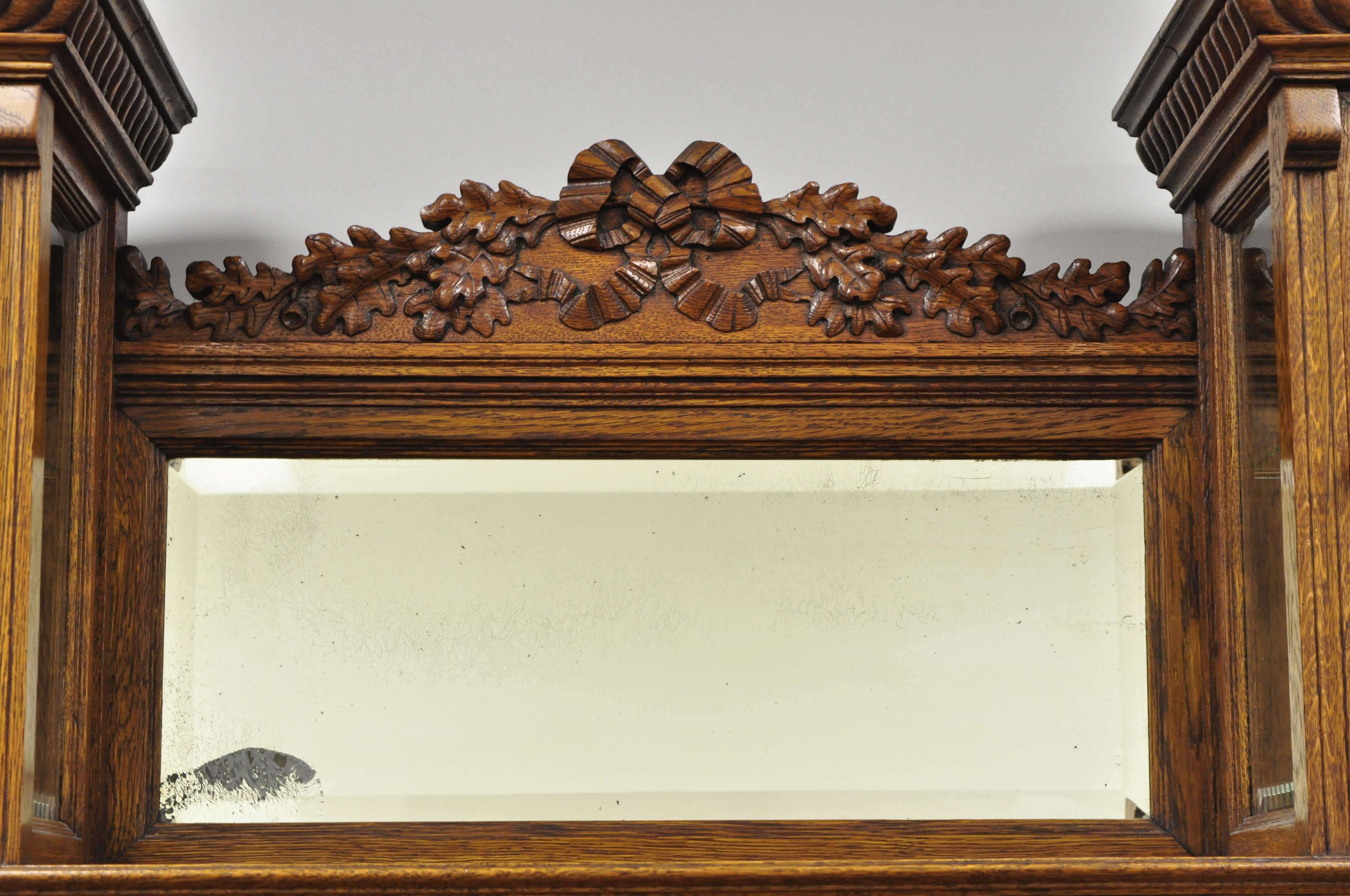 20th Century Antique Victorian French Style Carved Oak Sideboard Buffet Hutch Mirror Back