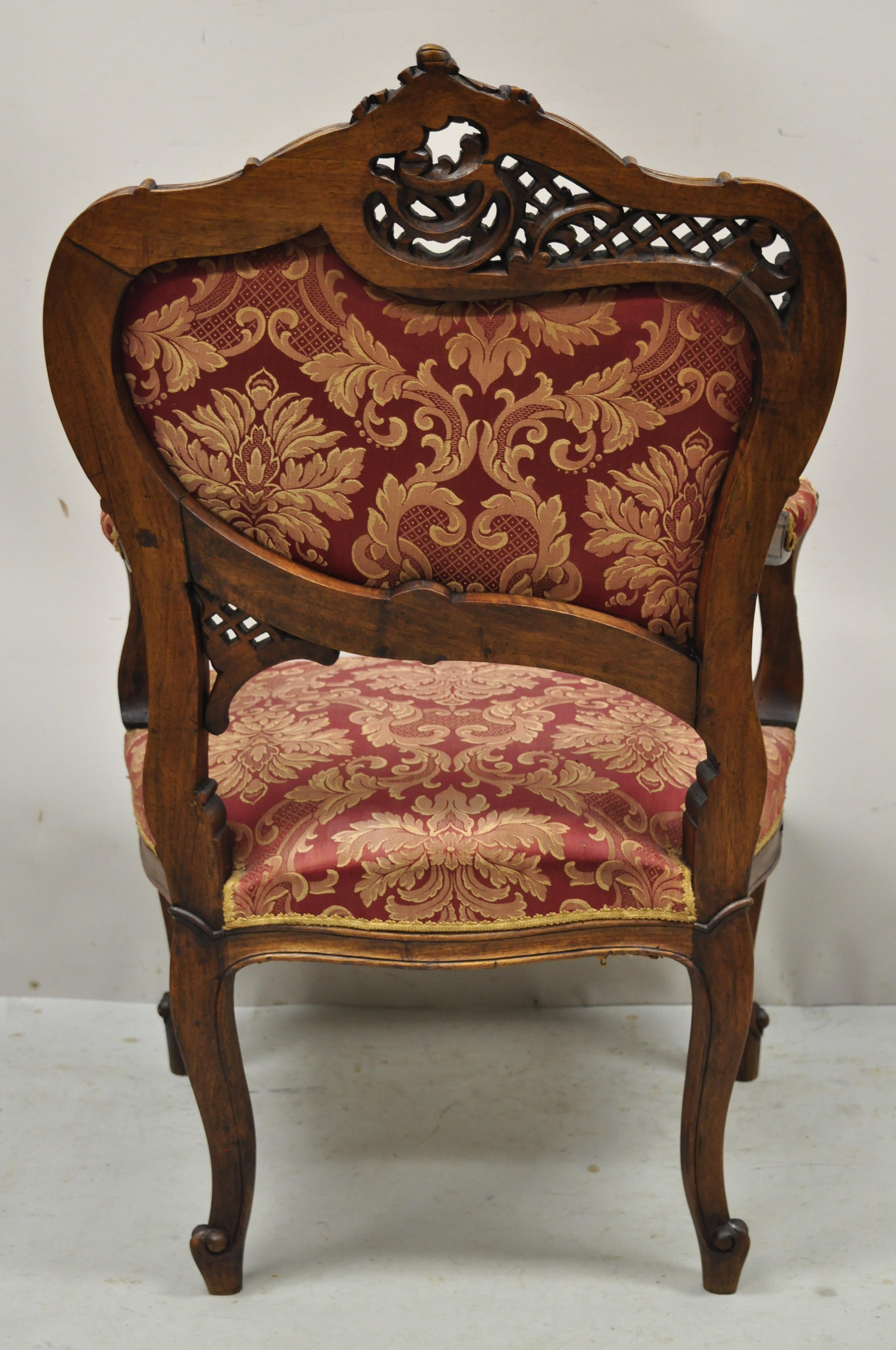 Antique Victorian French Style Finely Carved Mahogany Wood Parlor Arm Chair 5