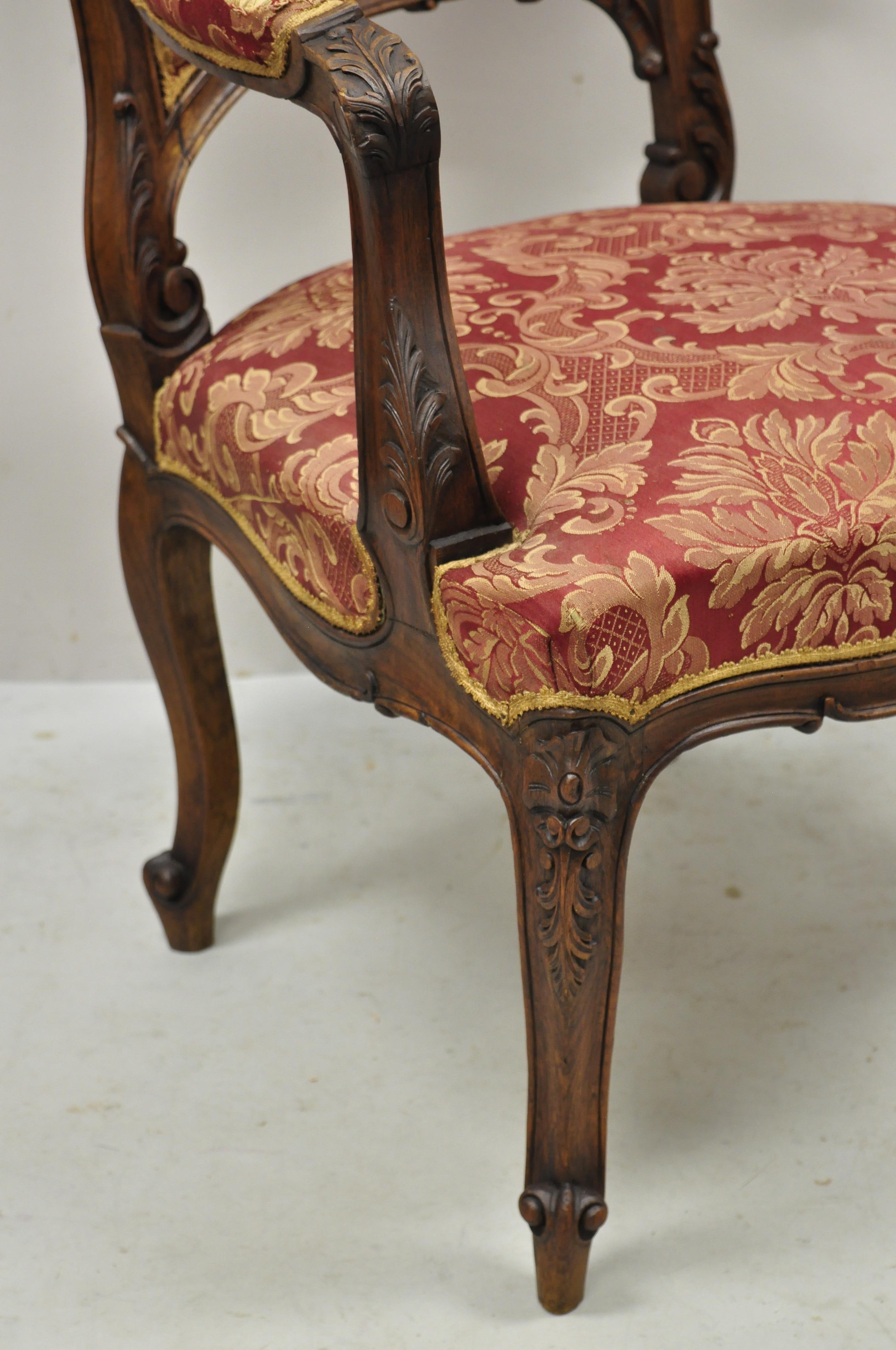 Antique Victorian French Style Finely Carved Mahogany Wood Parlor Arm Chair 3