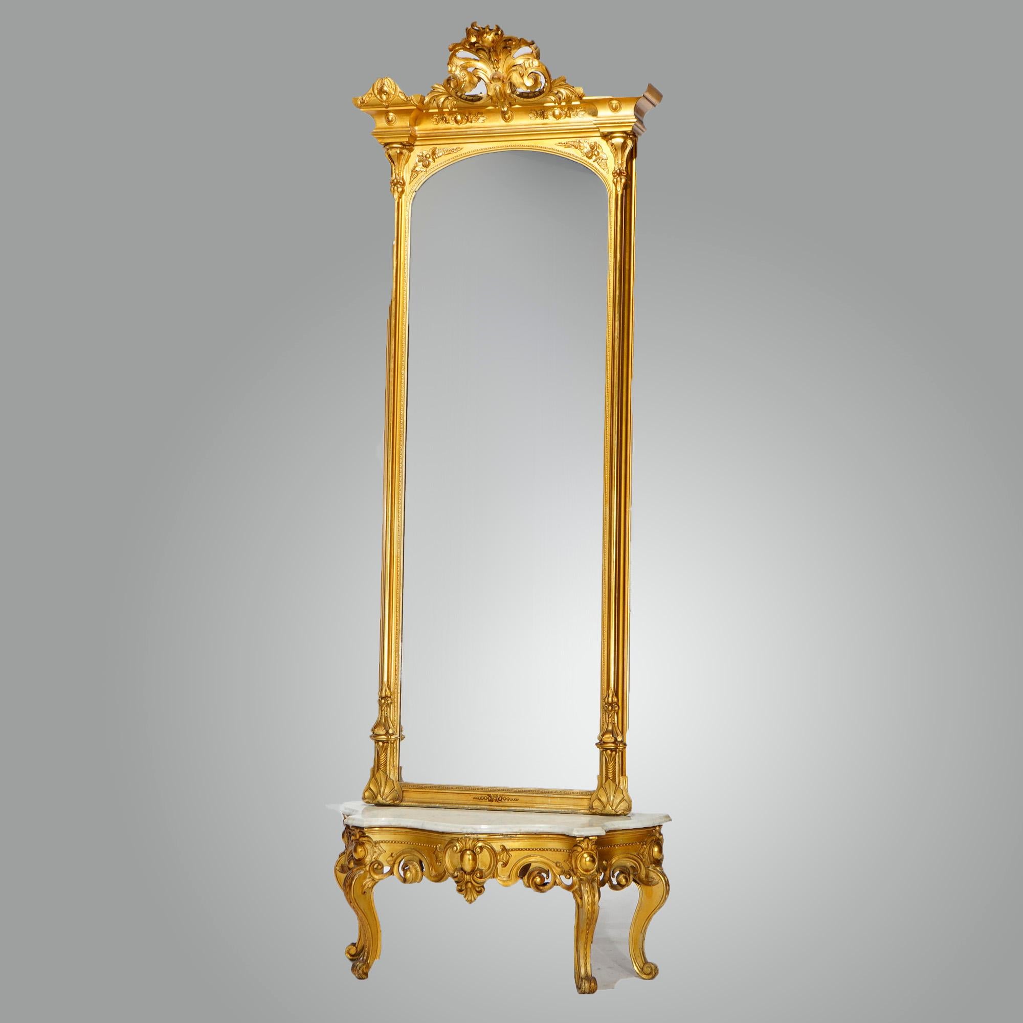 Antique Victorian French Style Giltwood & Marble Hall Pier Mirror, circa 1870 6