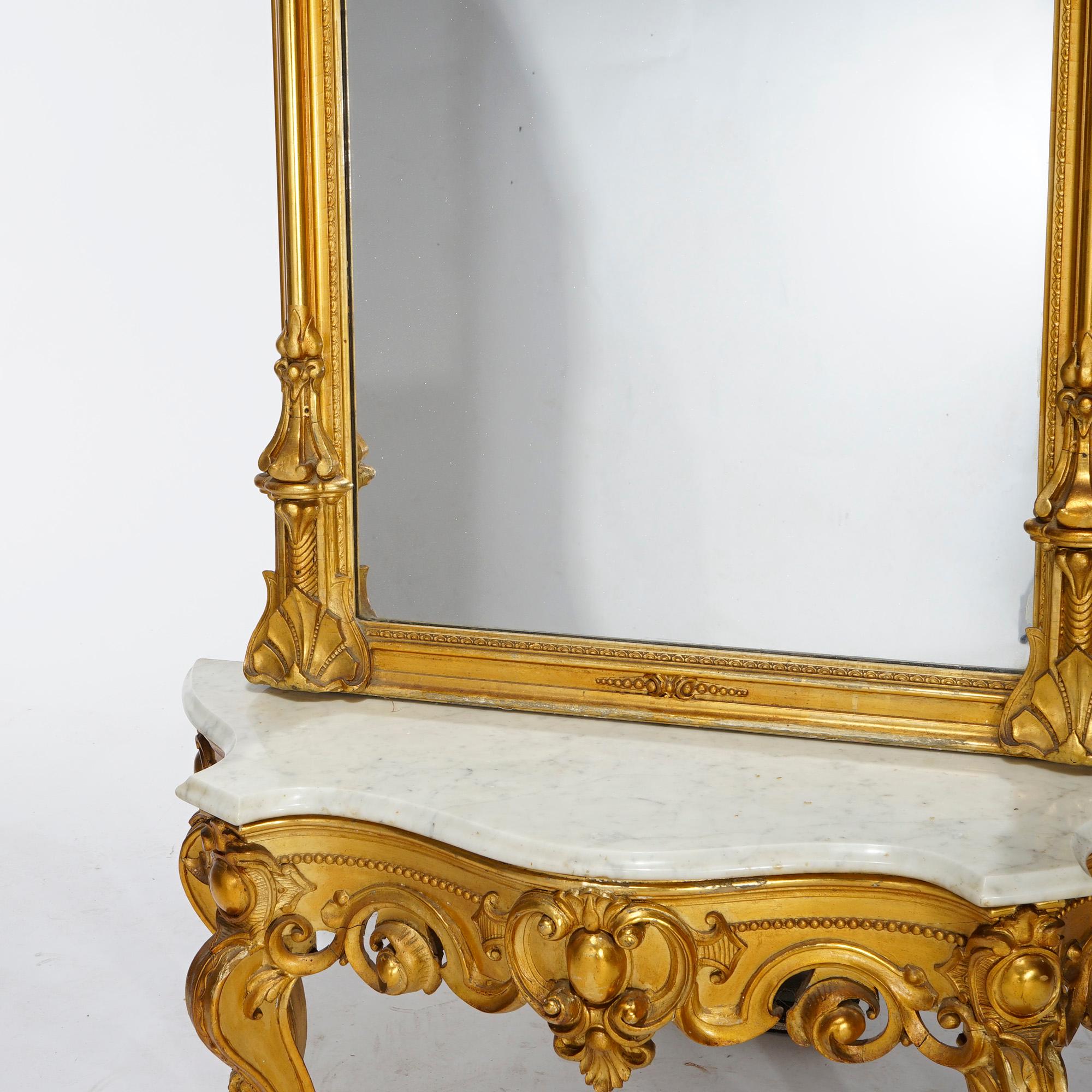 Antique Victorian French Style Giltwood & Marble Hall Pier Mirror, circa 1870 1
