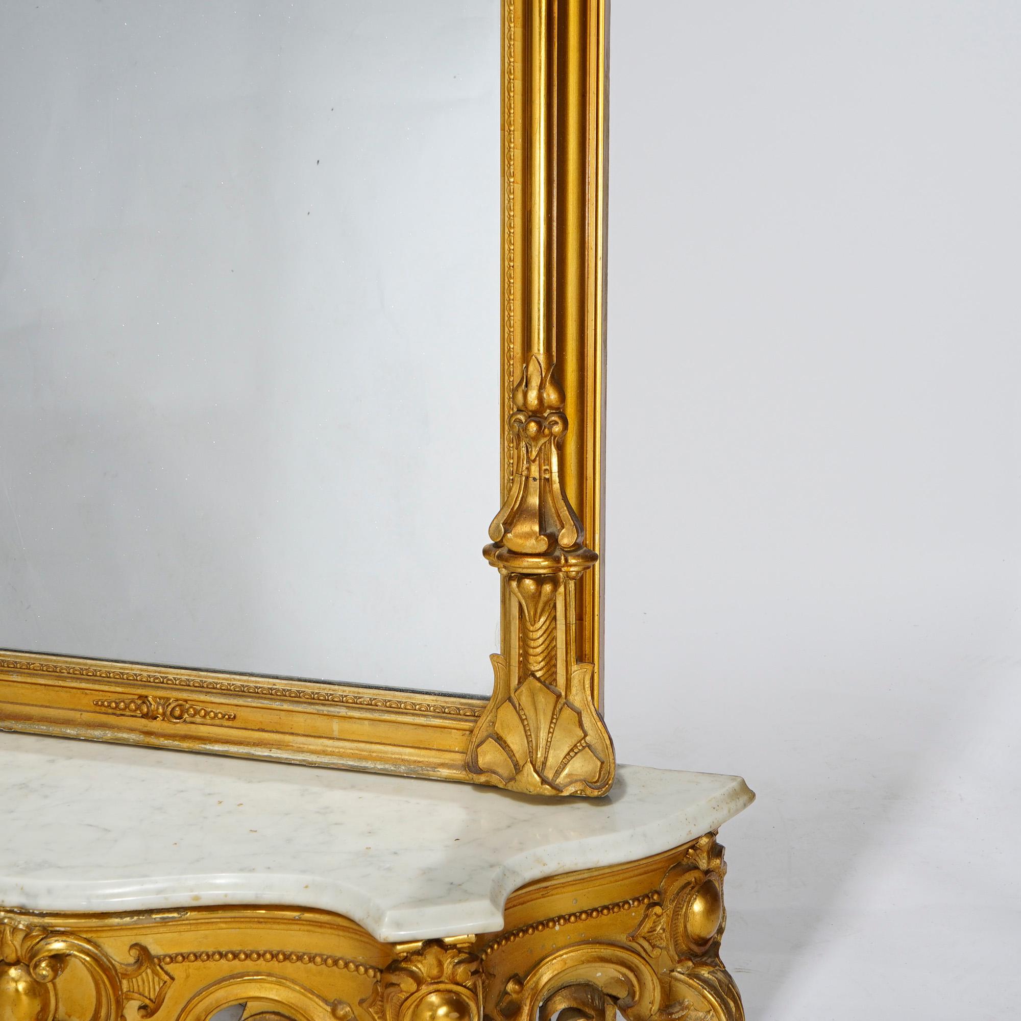 Antique Victorian French Style Giltwood & Marble Hall Pier Mirror, circa 1870 2