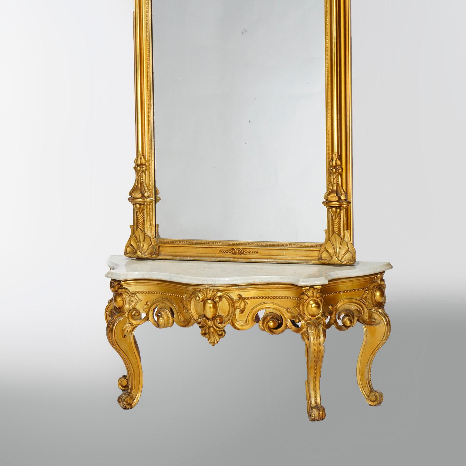 Antique Victorian French Style Giltwood & Marble Hall Pier Mirror, circa 1870 3