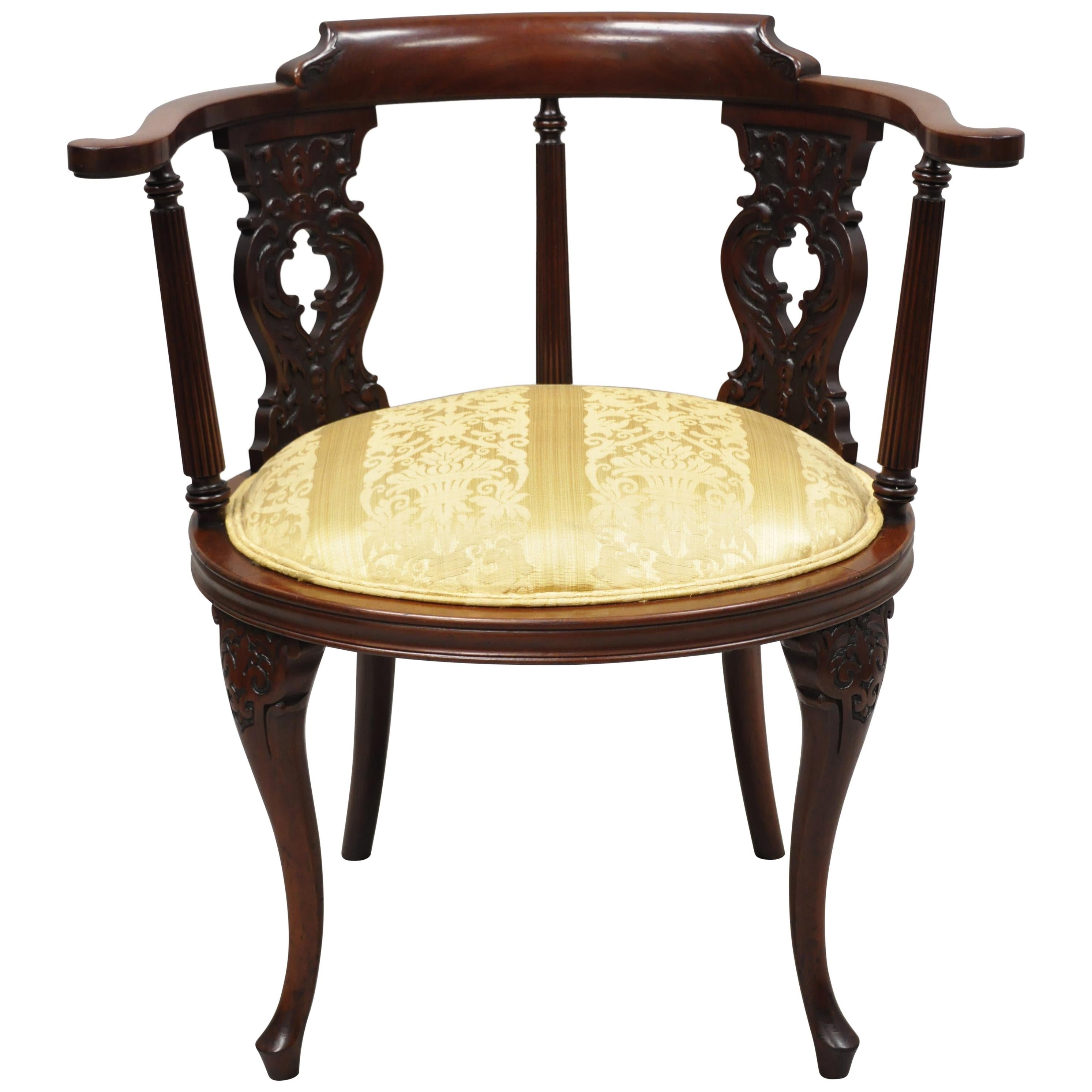 Antique Victorian French Style Mahogany Vanity Accent Side Chair with Round Seat For Sale