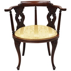 Antique Victorian French Style Mahogany Vanity Accent Side Chair with Round Seat