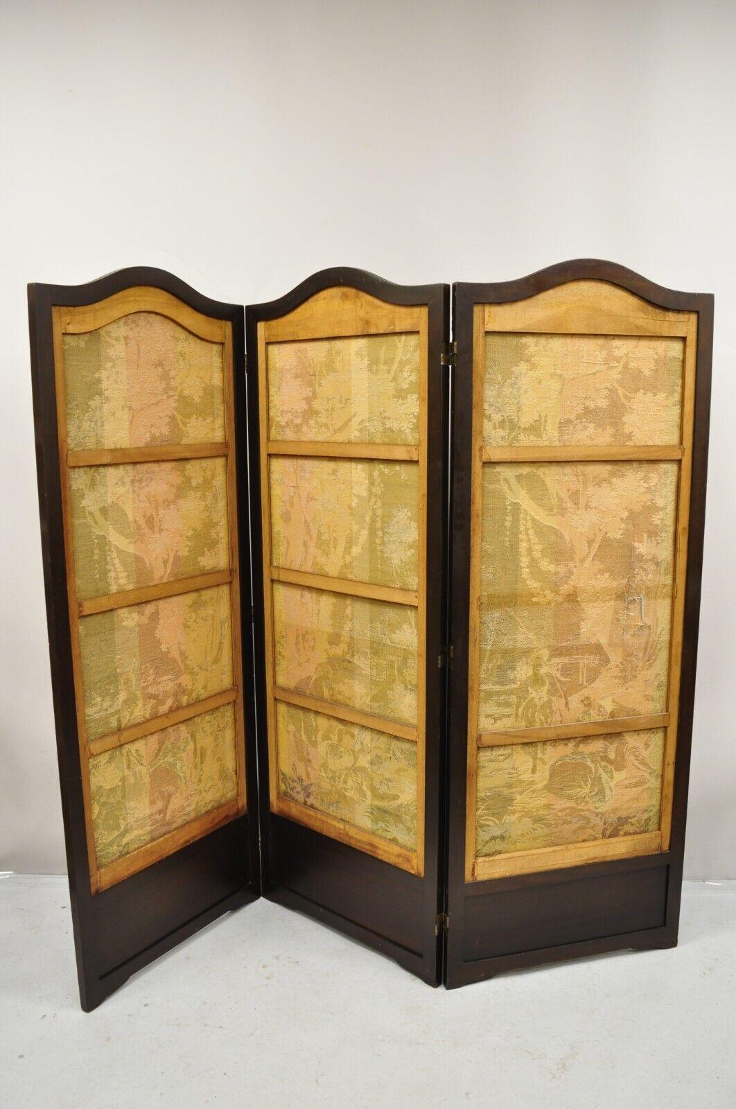 Antique Victorian French Tapestry Mahogany Frame 3 Panel Screen Room Divider For Sale 3