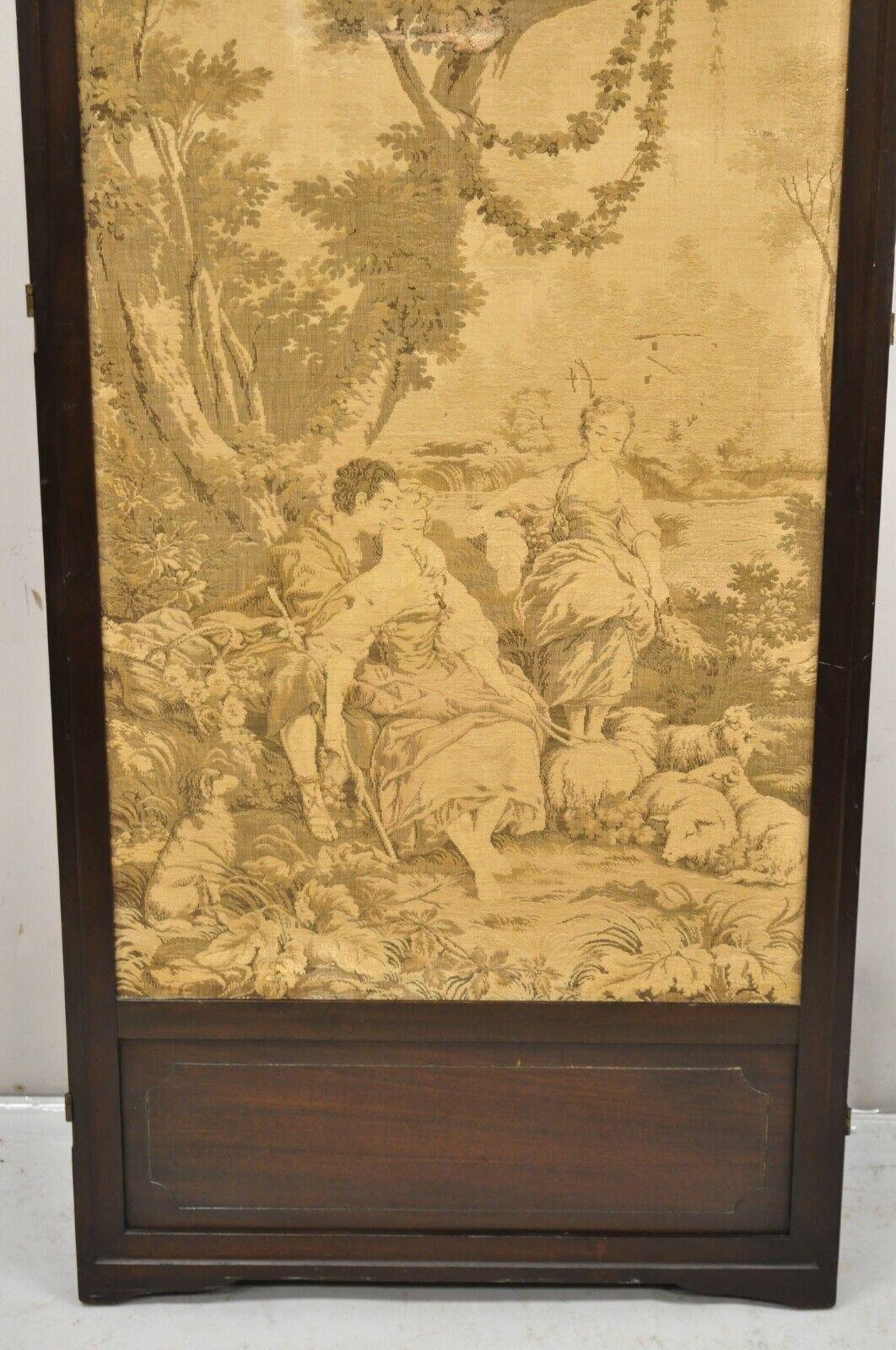 Antique Victorian French Tapestry Mahogany Frame 3 Panel Screen Room Divider For Sale 4