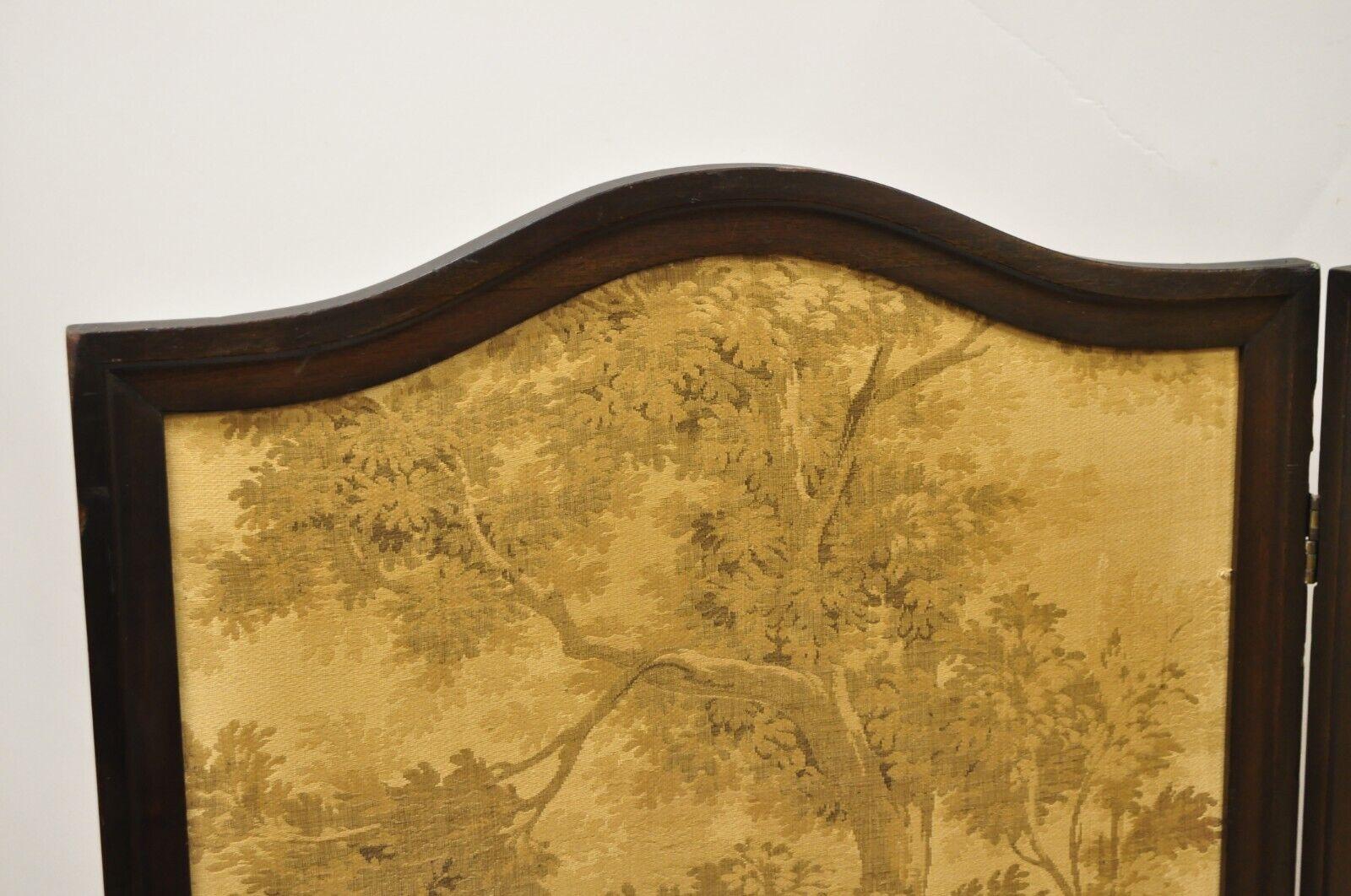 Antique Victorien French Tapestry Mahogany Frame 3 Panel Screen Room Divider (Séparateur de pièce) en vente 7