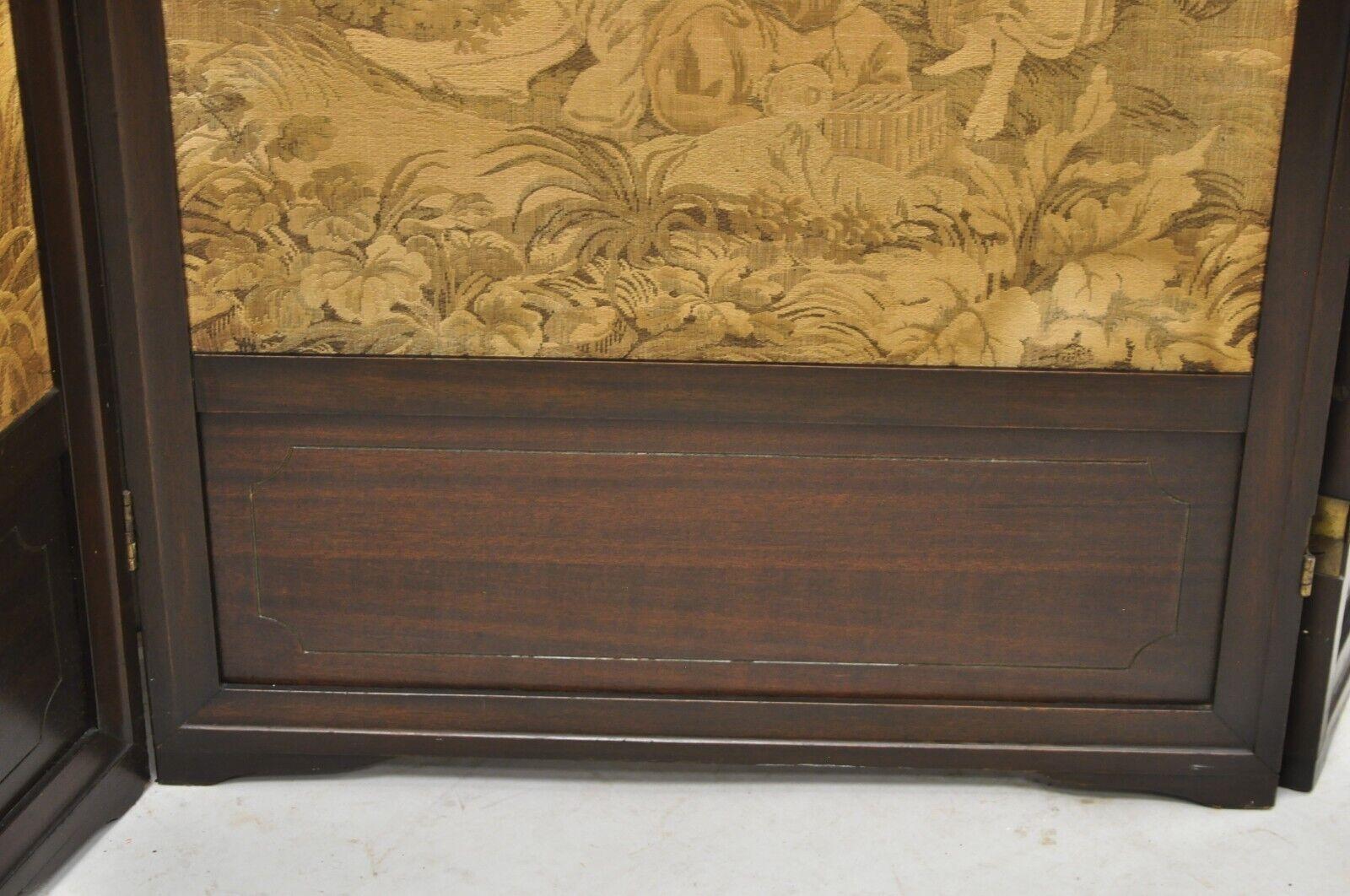 Antique Victorian French Tapestry Mahogany Frame 3 Panel Screen Room Divider For Sale 2
