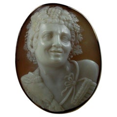Antique Victorian Front Face God Pan Shell Cameo Brooch