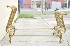 Antique Victorian Full Size Gold Brass Sleigh Bed w Cast Iron Rails, Marked 1908