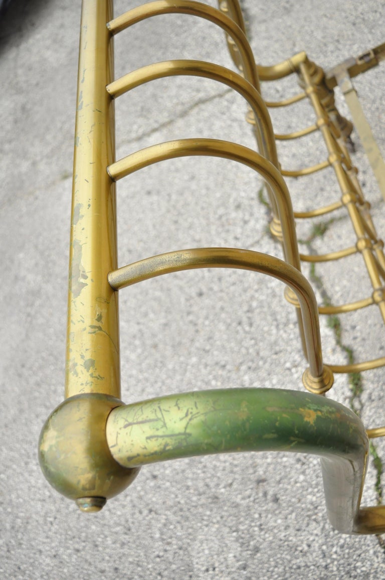 Antique Victorian Full Size Gold Brass Sleigh Bed w Cast Iron Rails