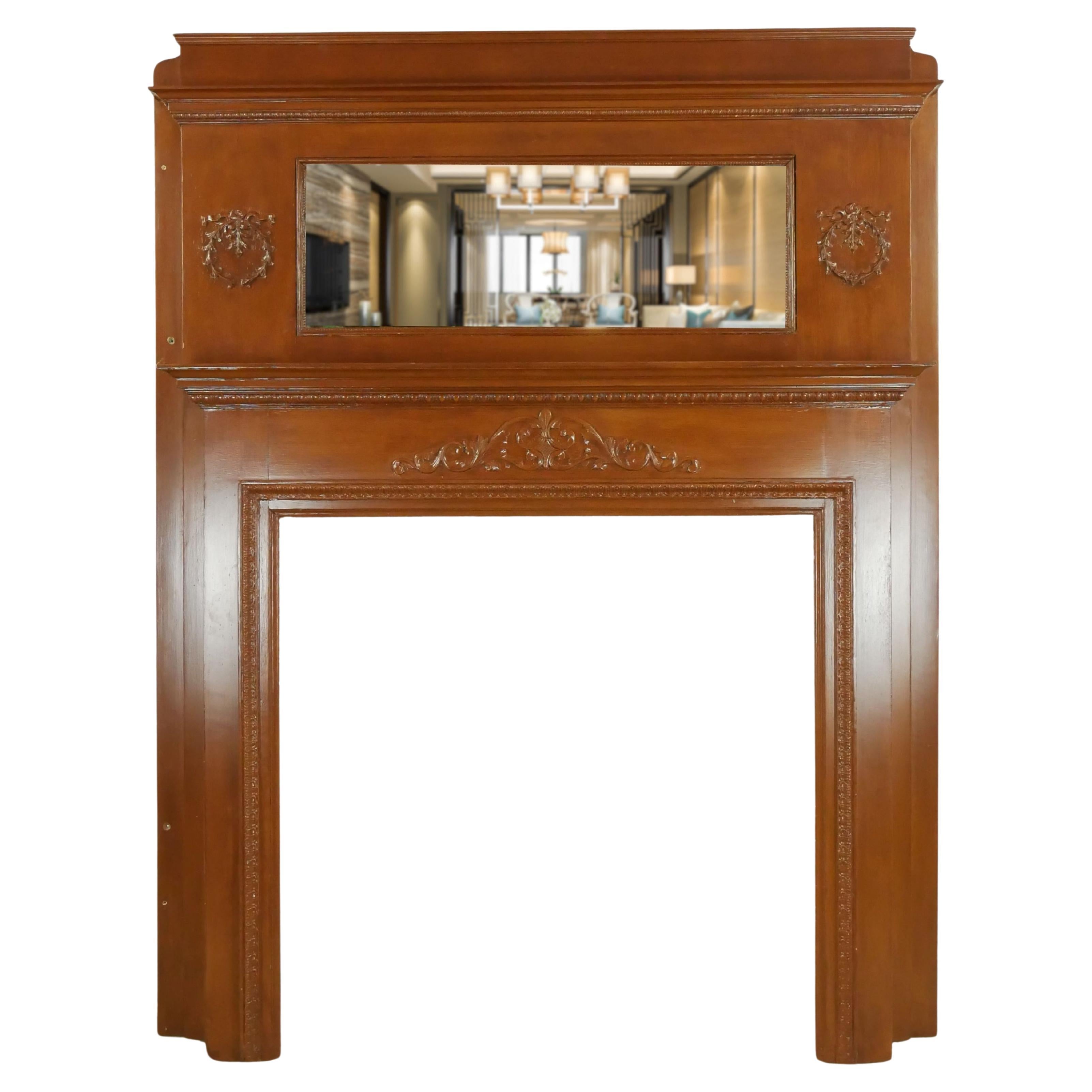 Repisa de madera antigua victoriana de tamaño natural con espejo en venta