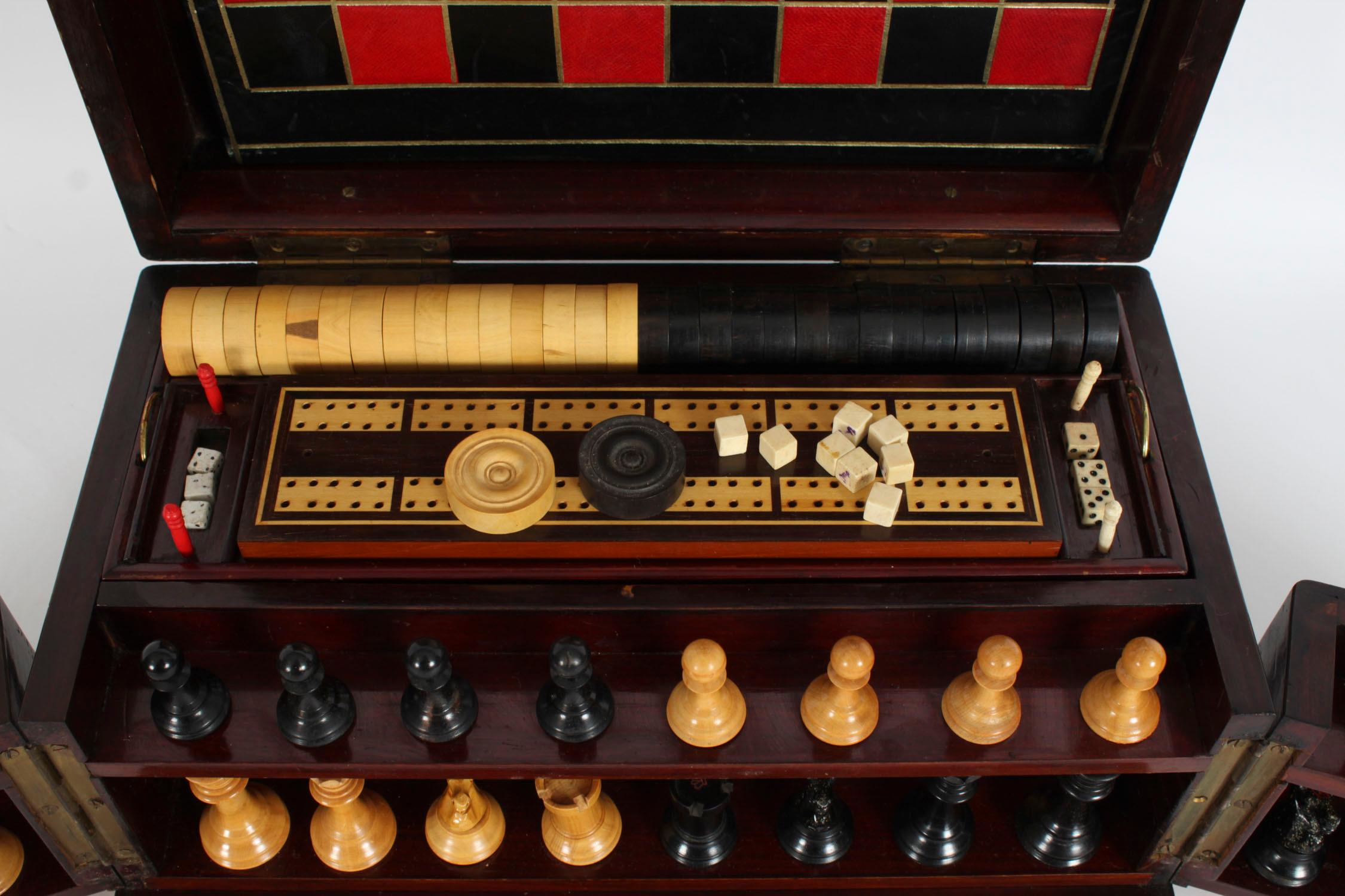 Antique Victorian Fully Fitted Games Compendium Chess Draughts Etc 19th Century For Sale 9
