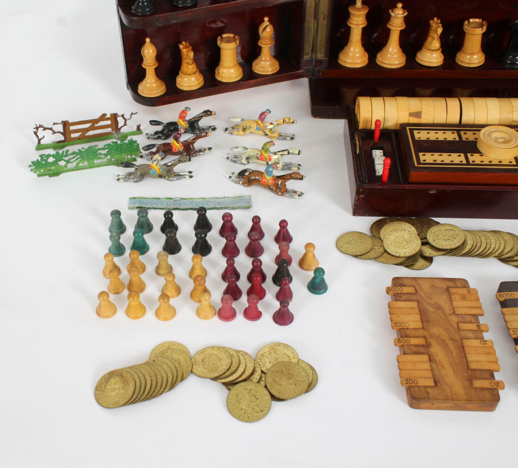 English Antique Victorian Fully Fitted Games Compendium Chess Draughts Etc 19th Century For Sale