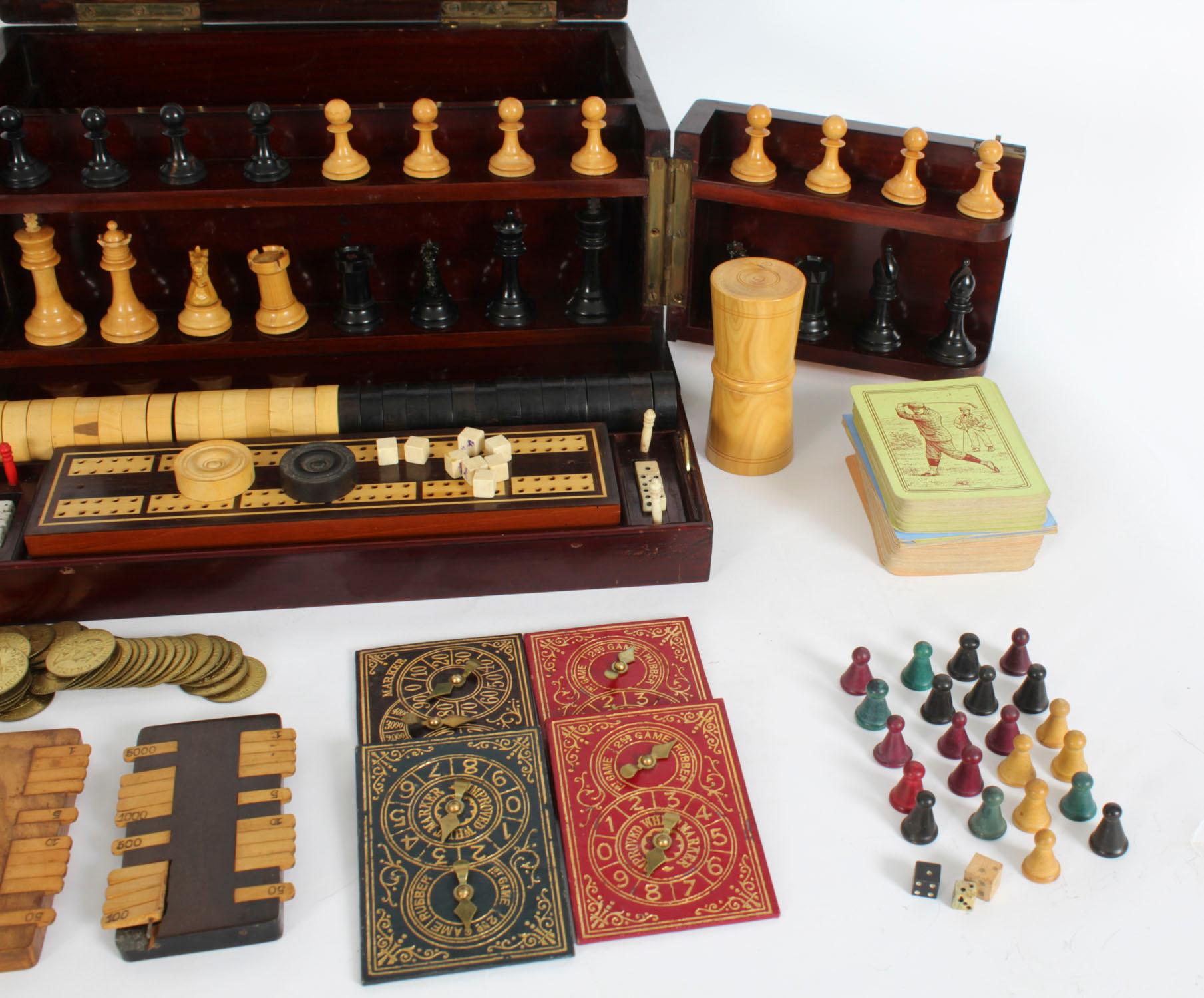 Mid-19th Century Antique Victorian Fully Fitted Games Compendium Chess Draughts Etc 19th Century For Sale