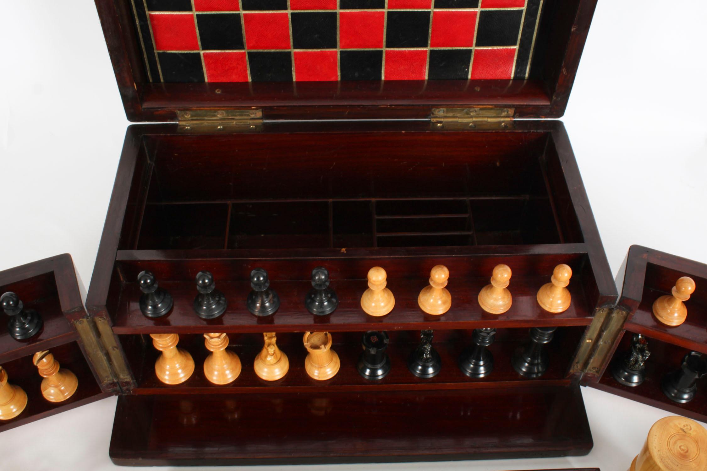 Mahogany Antique Victorian Fully Fitted Games Compendium Chess Draughts Etc 19th Century For Sale