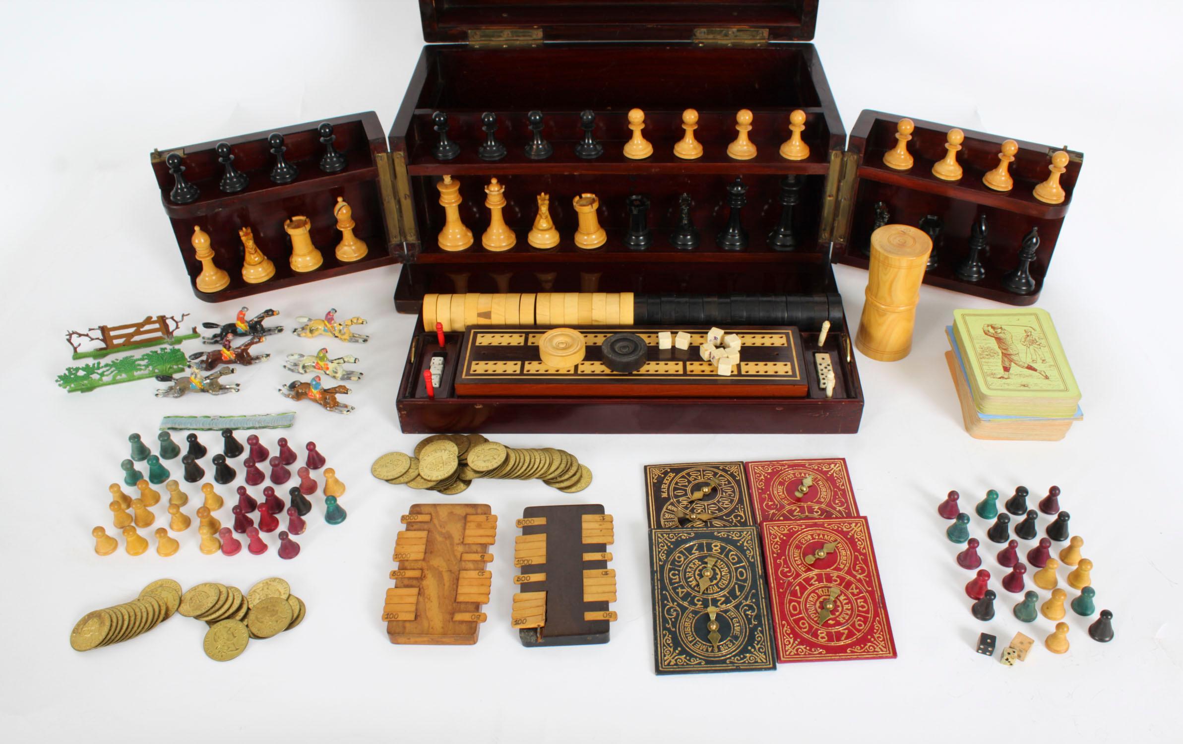 Antique Victorian Fully Fitted Games Compendium Chess Draughts Etc 19th Century For Sale 2