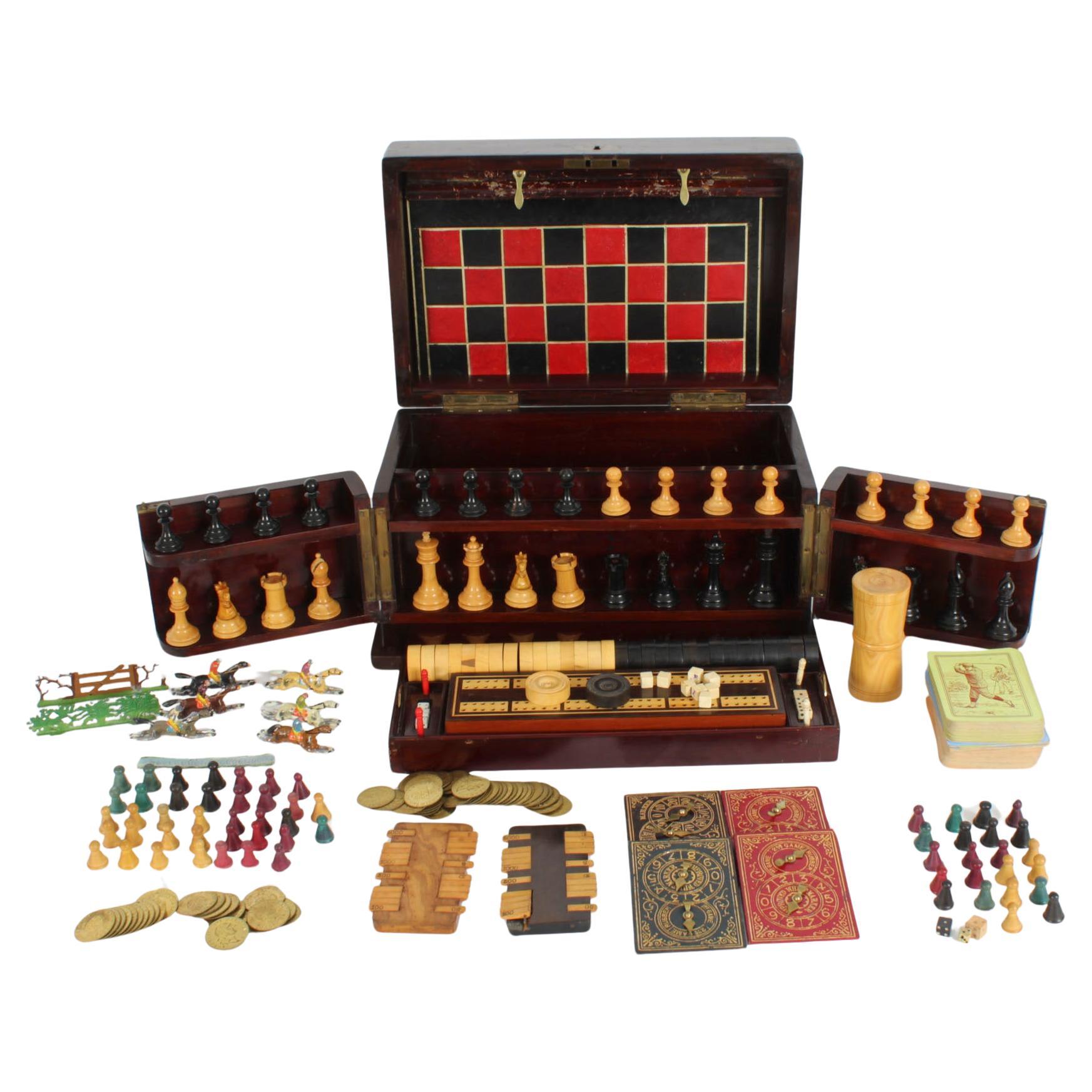 Antique Victorian Fully Fitted Games Compendium Chess Draughts Etc 19th Century