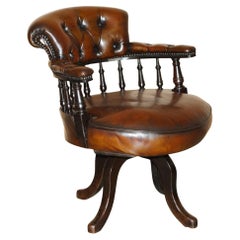 ANTIQUE ViCTORIAN FULLY RESTORED BROWN LEATHER CHESTERFIELD CAPTAINS CHAIR