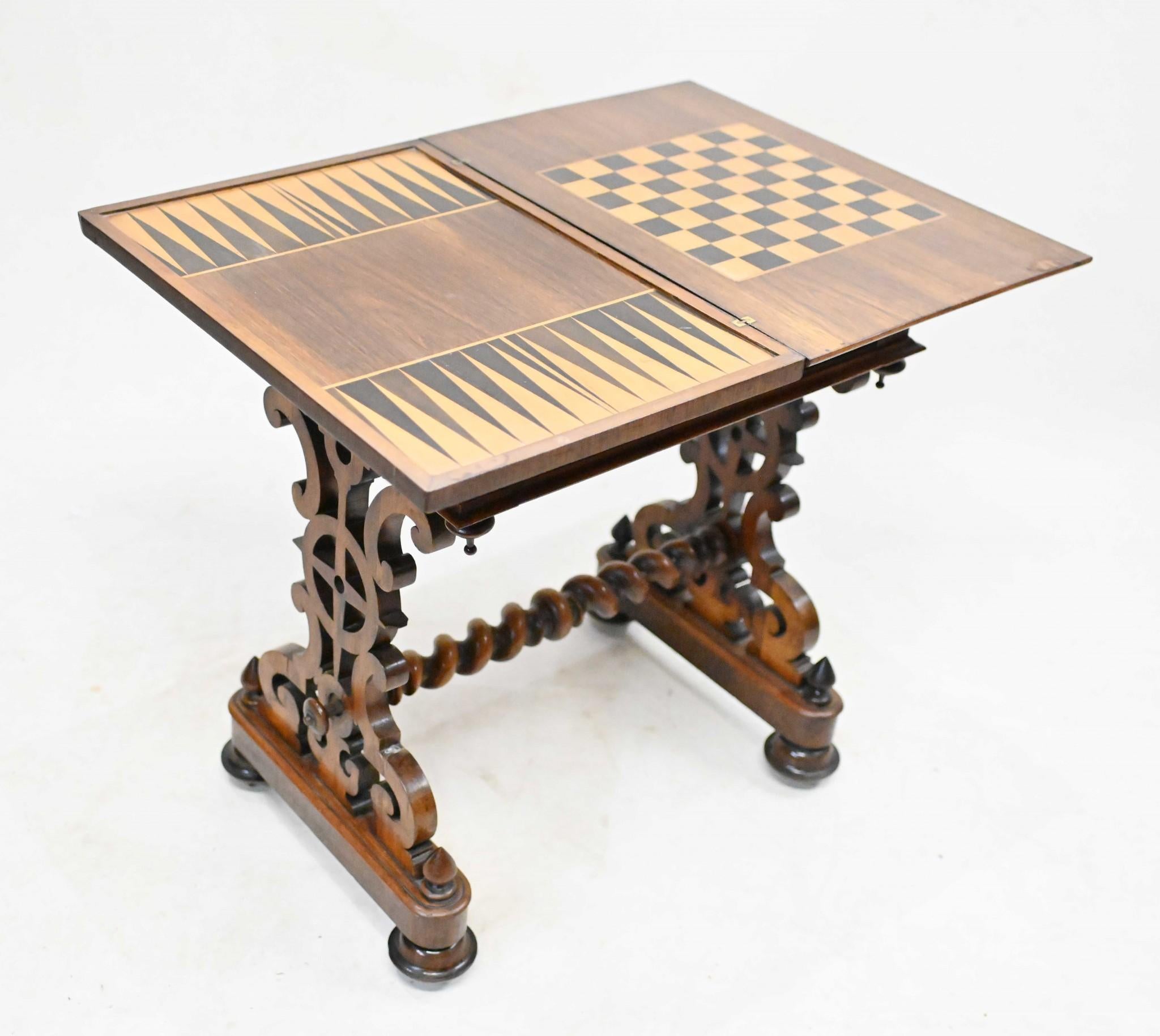 Antique Victorian Games Table Chess Backgammon 1840 For Sale 3