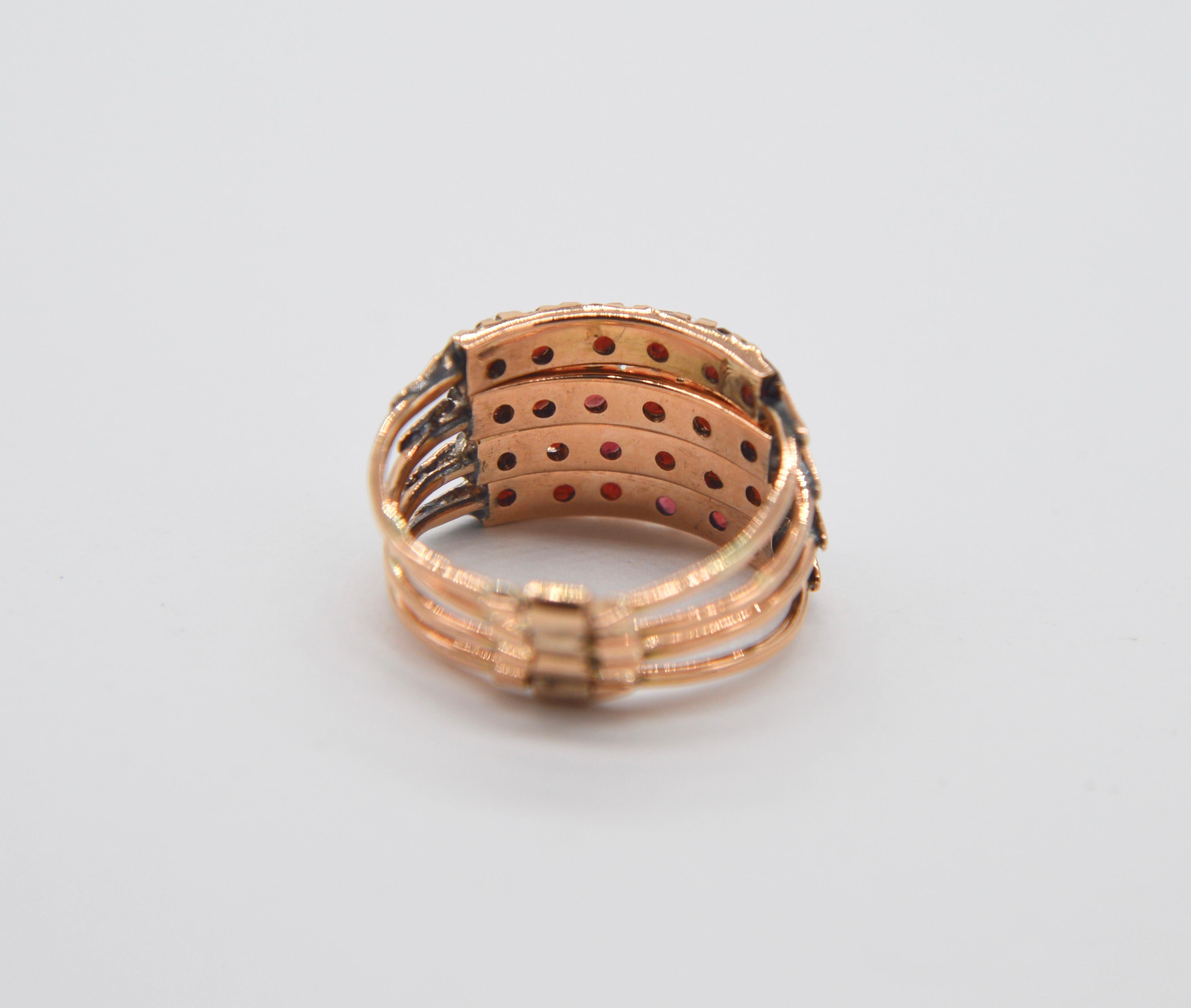 Women's Antique Victorian Garnet 14 Karat Rose Gold Harem Ring