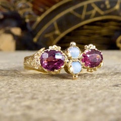 Antique Victorian Garnet and Opal Ring in 22ct Yellow Gold with Detailed Shouler